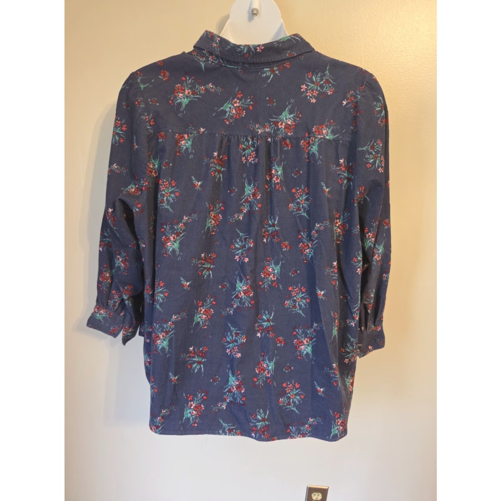 Vintage Woman Within Blue Floral Print Corduroy Button Up Top Shirt 1X 22 24 Size XL / US 12-14 / IT 48-50 - 6 Thumbnail