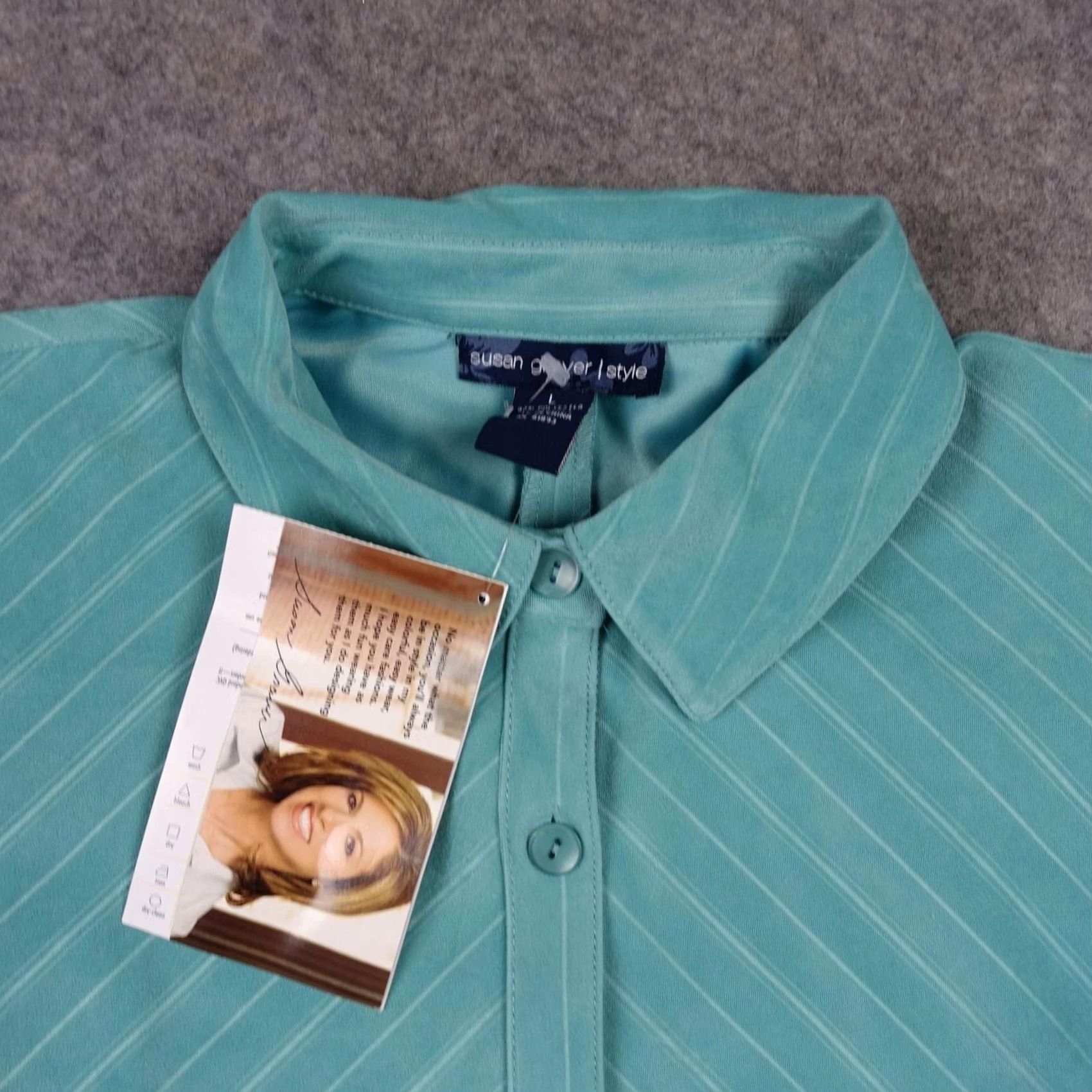 Vintage Susan Graver Shirt Womens L Blue Stripe Button Up Western Stretch Top Teal Size L / US 10 / IT 46 - 2 Thumbnail