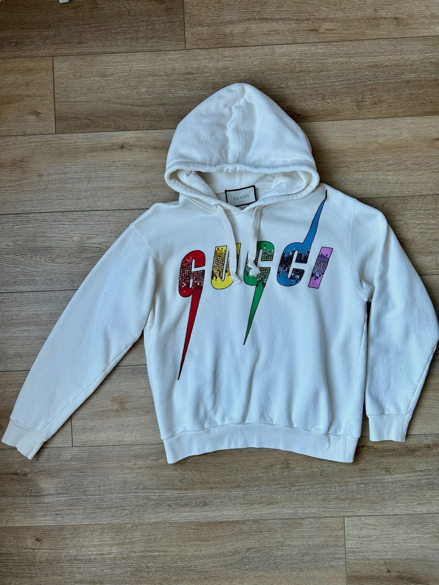 Gucci 🔥[SALE]🔥 Gucci Blade Logo And Sequins Tops White Hoodie Size XS / US 0-2 / IT 36-38 - 1 Thumbnail