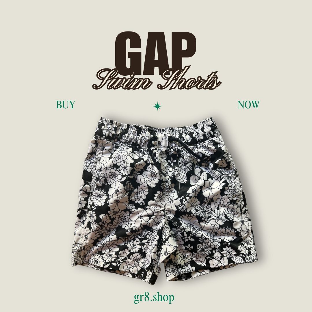 Gap Gap Kids Floral Swim Shorts Black & White S 6-7 Elastic Wais Size US 26 / EU 42 - 1 Thumbnail