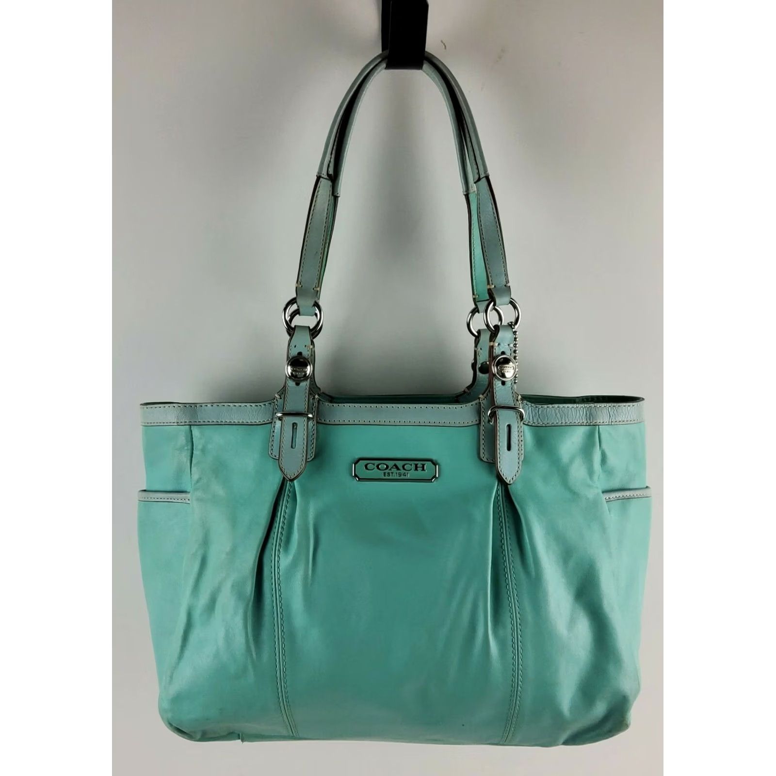 Coach COACH Gallery Leather Tote Shoulder Bag F16565 Purse Blue Womens Tote Medium Leather Adjustable Strap Exterior Blue Pattern Solid F16565/Co.aCH Size ONE SIZE - 2 Thumbnail