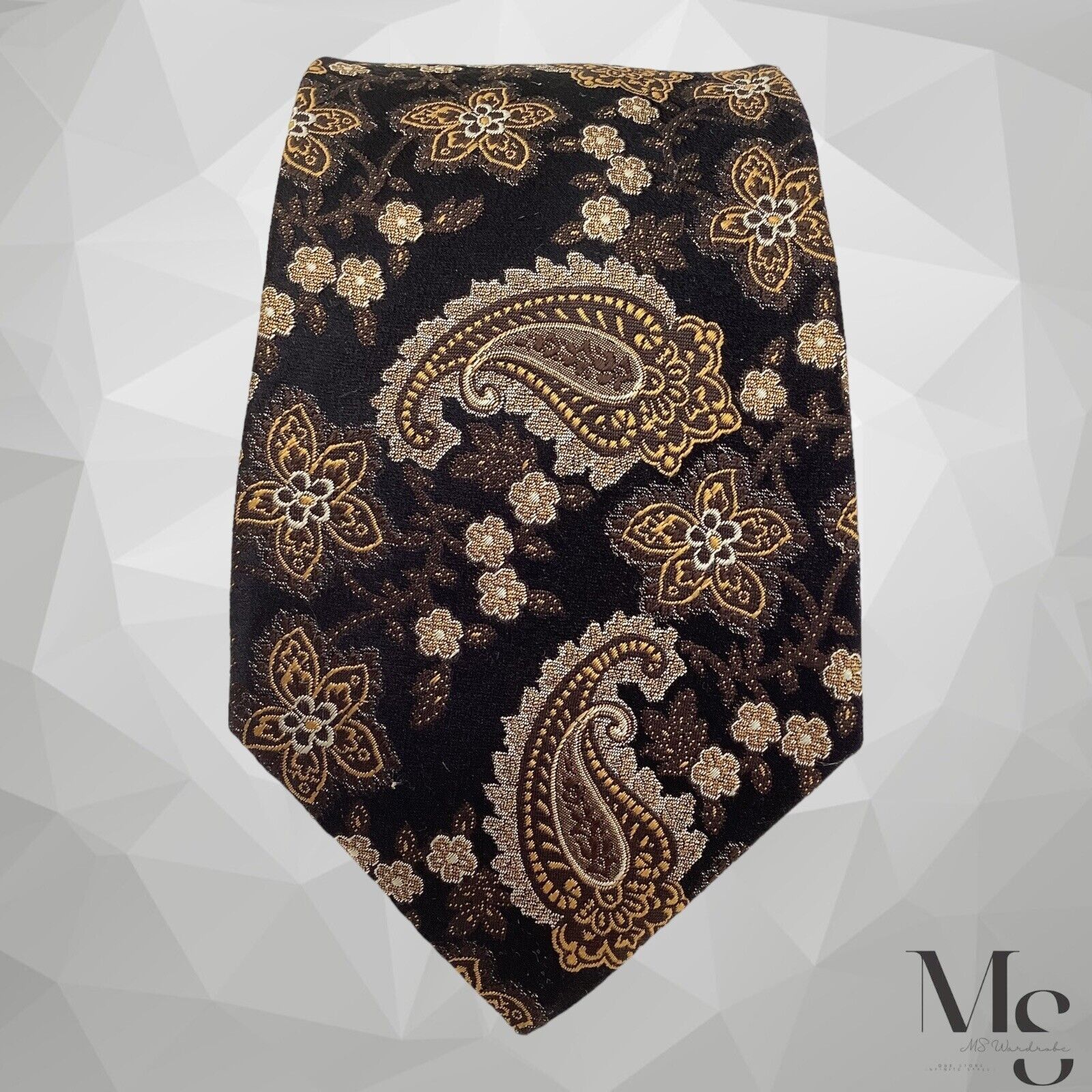 Serica SERICA Black Brown Paisley Silk Tie Made In Italy W: 3.5" EX Size ONE SIZE - 3 Thumbnail