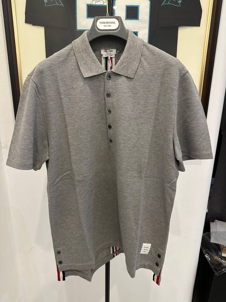 image of Thom Browne Relaxed Fit Polo In Light Grey, Men's (Size Medium)