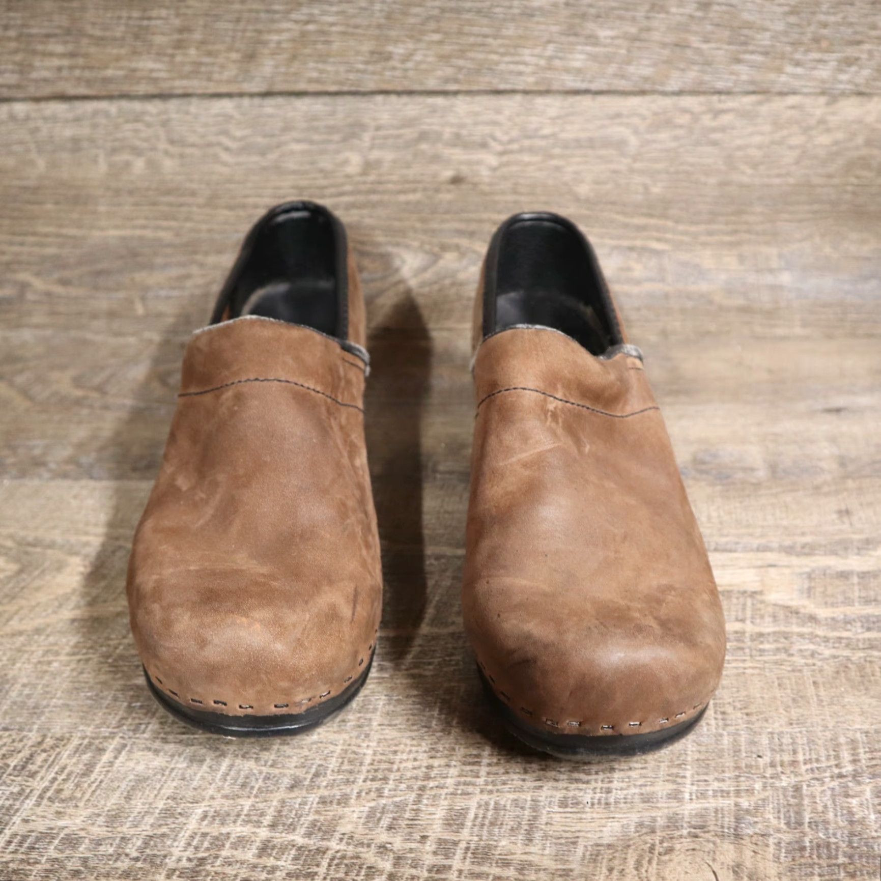 Vintage VINTAGE Björndal Women's Leather Wedge Clogs Slip-On Brown Medium 10 Shoes Size US 10 / IT 40 - 3 Thumbnail