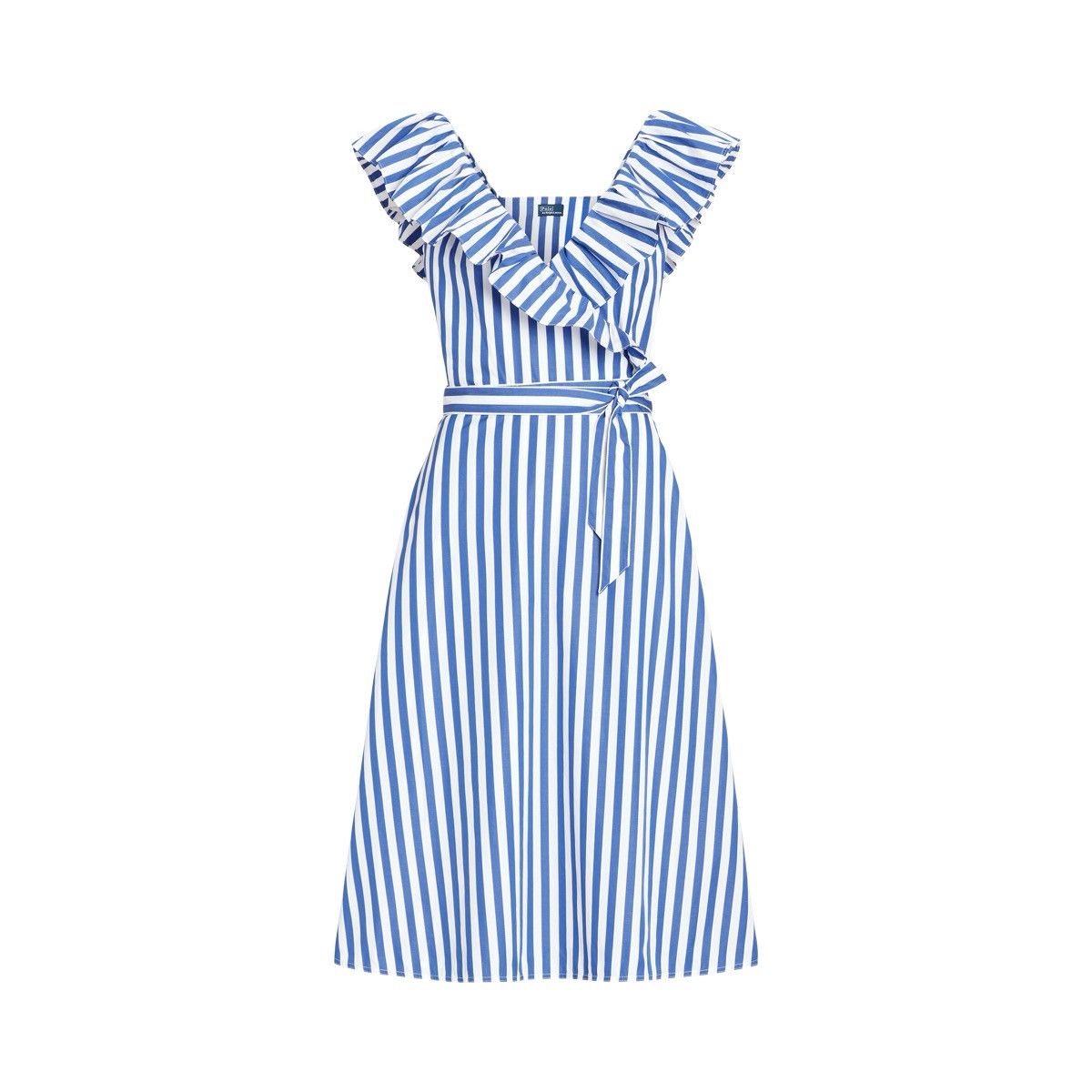 Polo Ralph Lauren Striped Ruffled Cotton Wrap Dress US 4