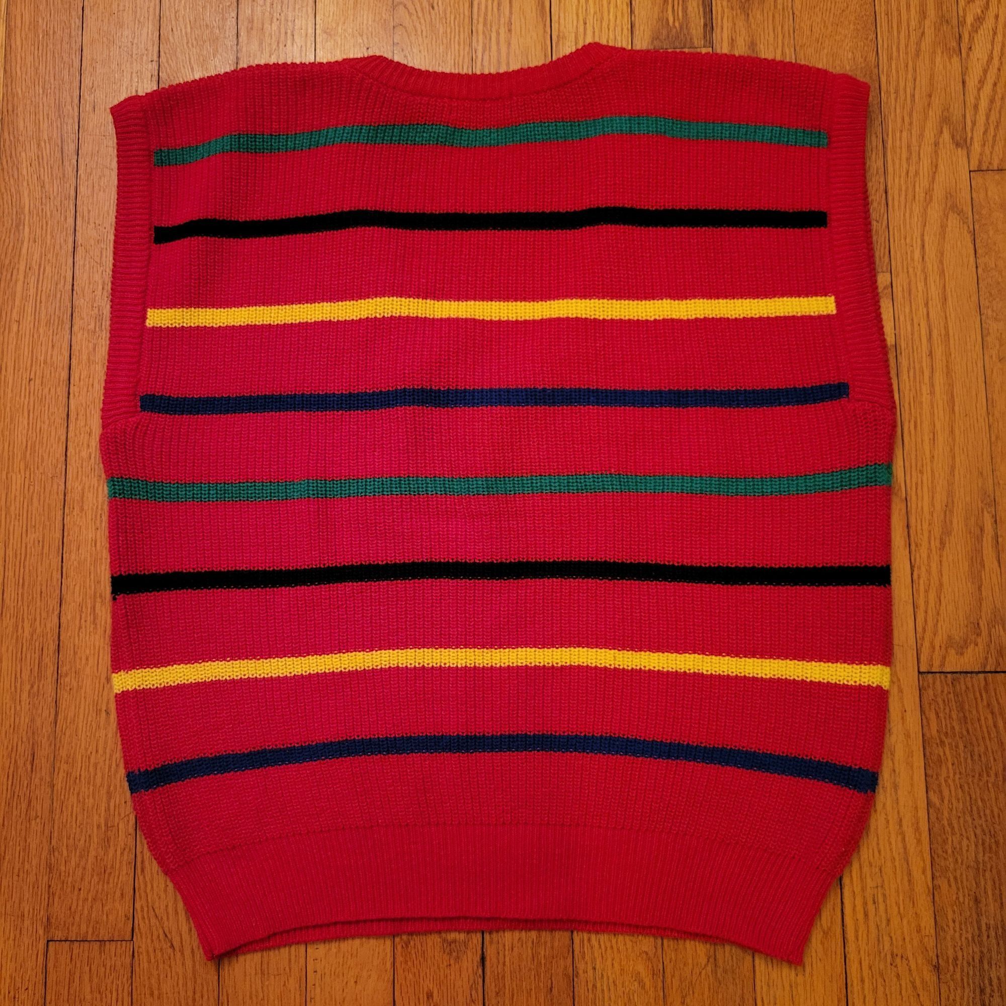Vintage DHI Vintage L Red Striped Sleeveless Knit Sweater Vest Prima Size L / US 10 / IT 46 - 5 Thumbnail