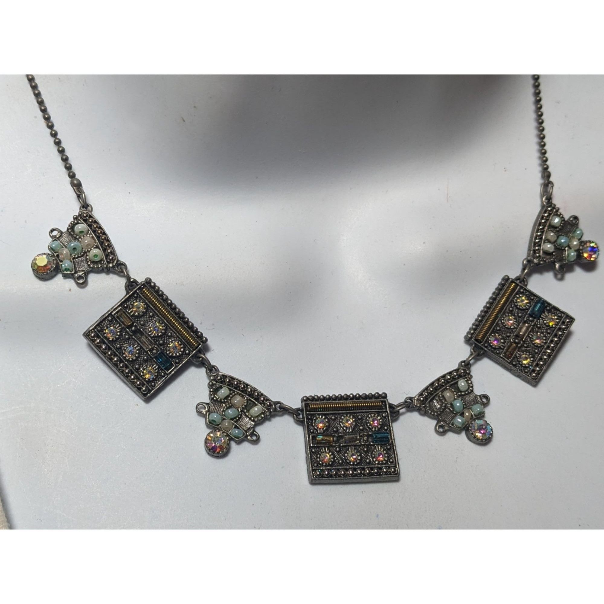 Other Vintage Art Deco Silver Tone Rhinestone Beaded Necklace Size ONE SIZE - 8 Thumbnail