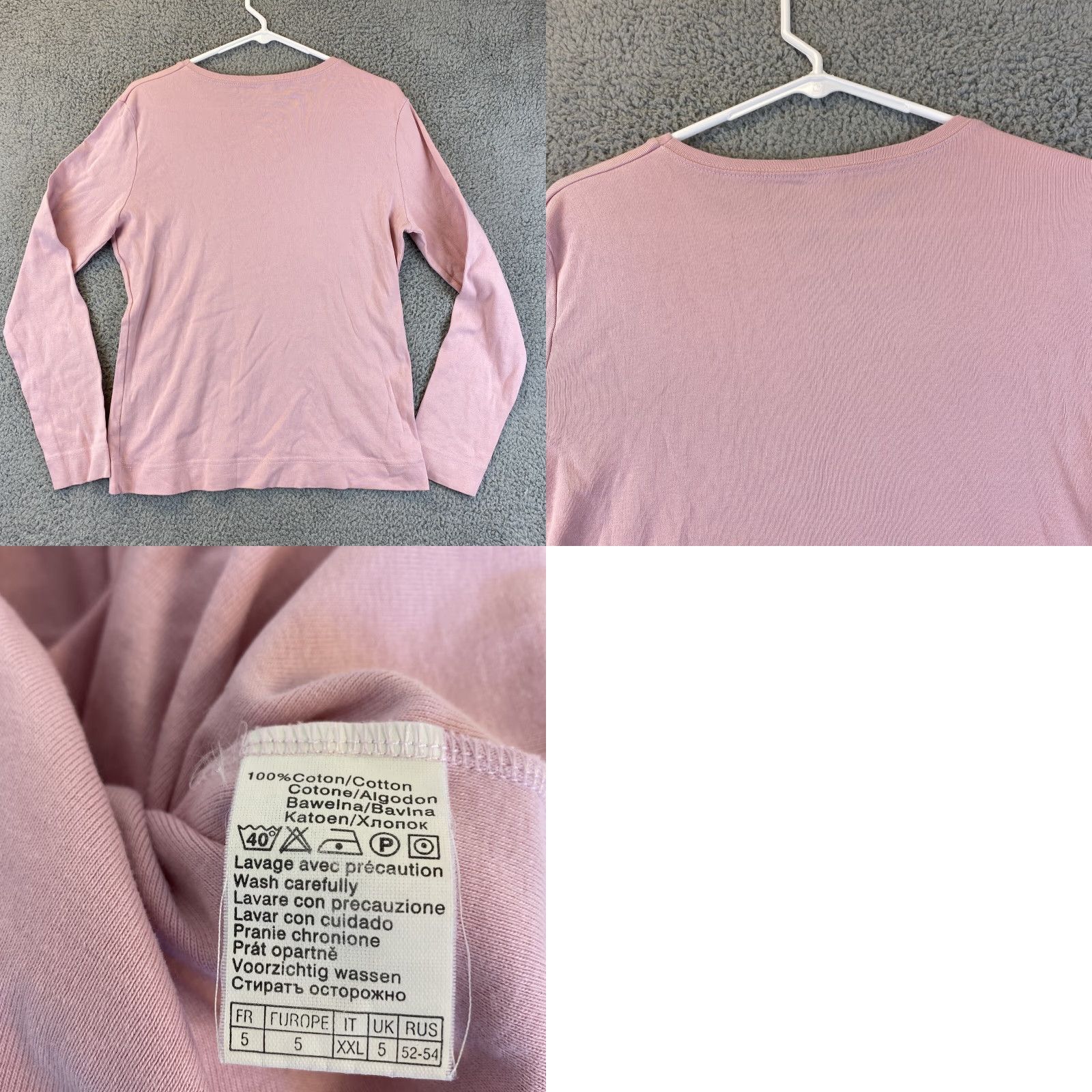 Vintage Women's Basic Long Sleeve Top Stretchy T-Shirt Plain Cotton USA 7 Pink / 39-17 Size M / US 6-8 / IT 42-44 - 8 Thumbnail