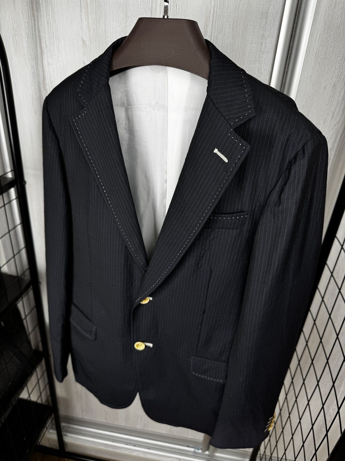 Pal Zileri Lab Pal Zileri Navy Blue Virgin Wool striped 2 button blazer Size 38R - 7 Thumbnail