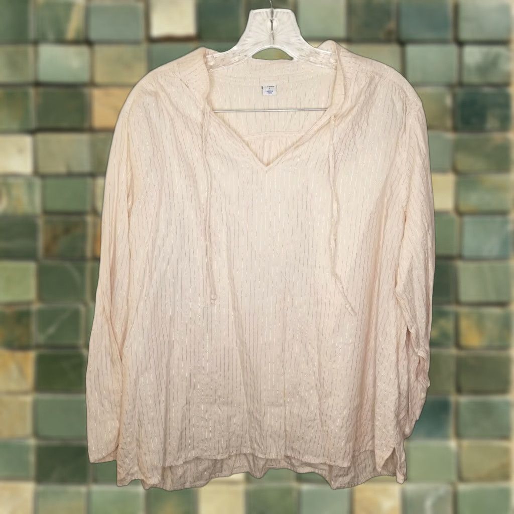 Old Navy Old Navy Blouse Womens Long Sleeve V Neck Beige Pink Size L Size L / US 10 / IT 46 - 1 Thumbnail