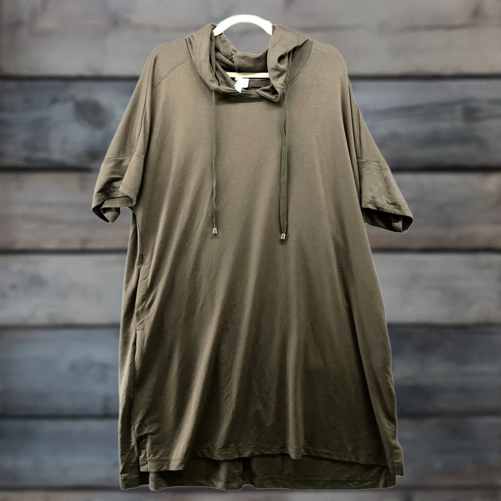 Vintage Cable & Gauge Hoodie Tunic Top Womens 1X Brown Short Sleeve Pullover Jersey Knit Size XL / US 12-14 / IT 48-50 - 1 Thumbnail