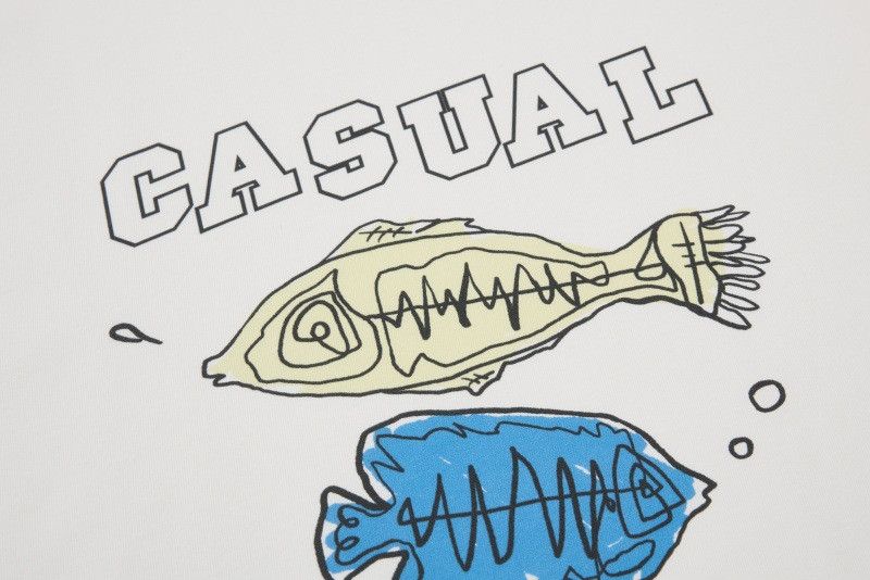 Japanese Brand Men's Loose Casual T-Shirt with Cartoon Fish Graffiti Print Size US M / EU 48-50 / 2 - 3 Thumbnail