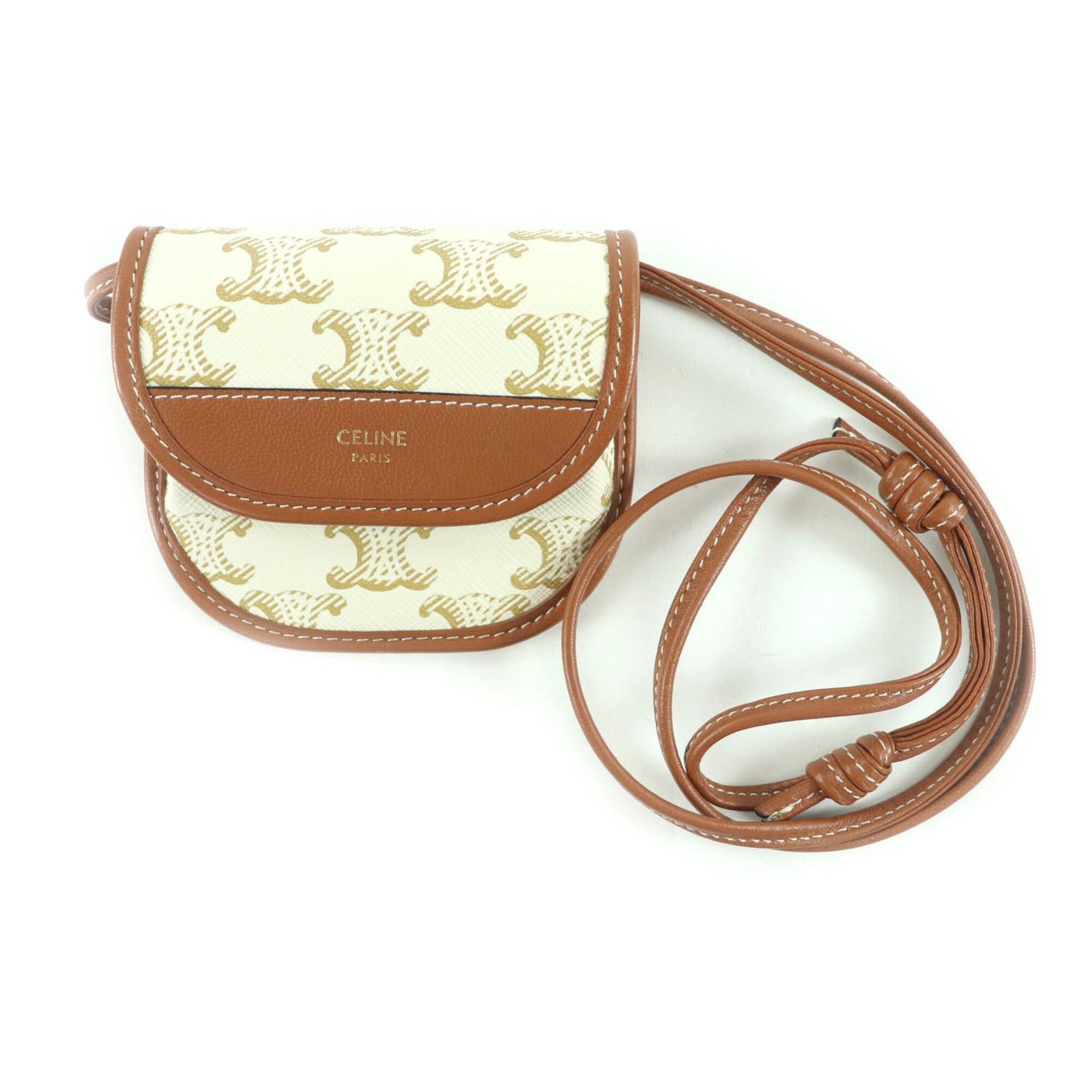 Celine CELINE Triomphe logo leather wallet with strap, available in white and brown. Made Italy. Women's wallet/coin purse. Size ONE SIZE - 1 Thumbnail