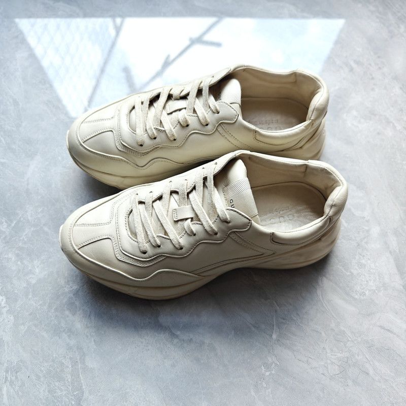 Gucci Gucci Rhython Leather Sneakers in Beige 0079 Size US 8 / EU 41 - 1 Thumbnail