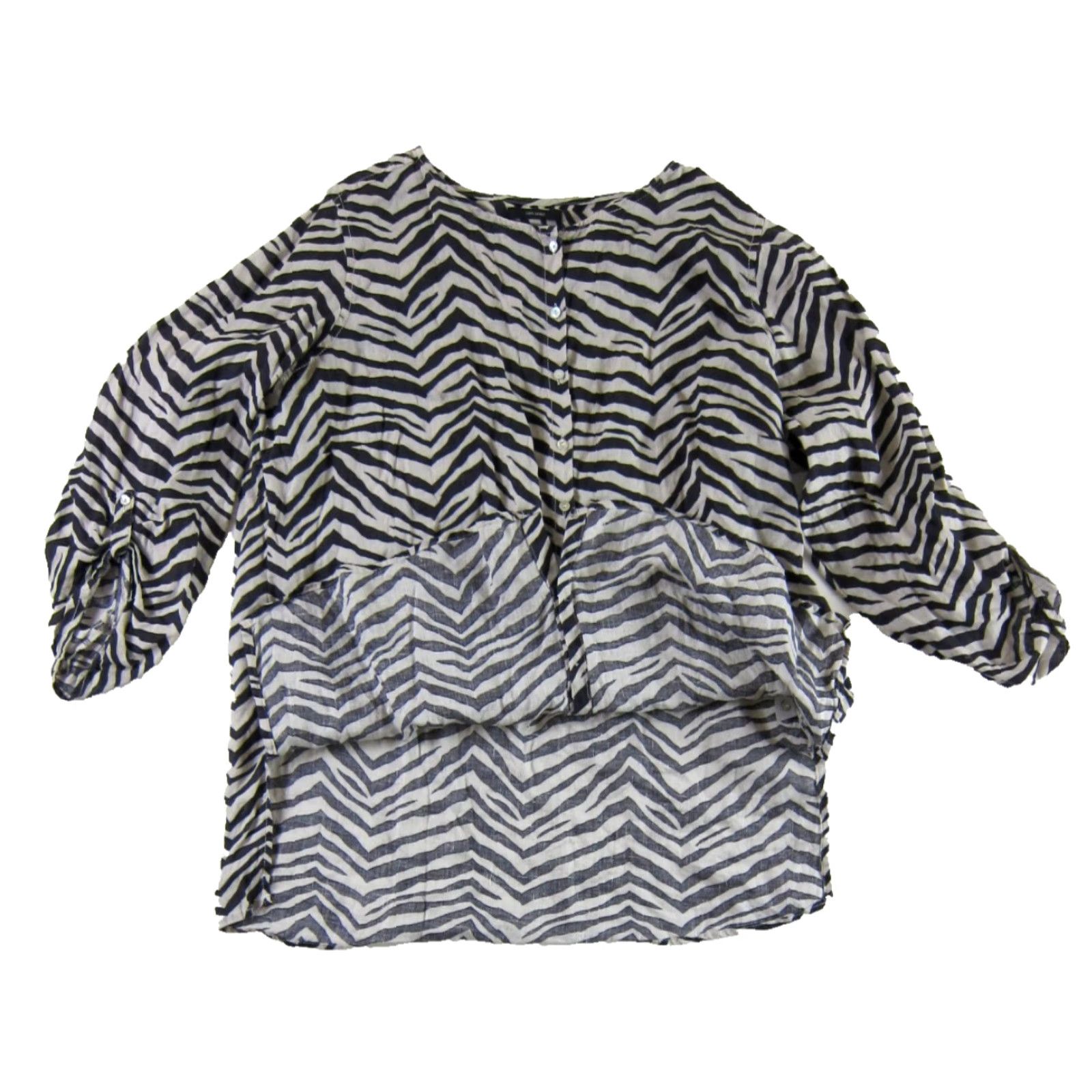 Vintage Tahari 100% Linen Zebra Brown Taupe Button Down Roll Tab Blouse Women 1X Size XL / US 12-14 / IT 48-50 - 4 Thumbnail