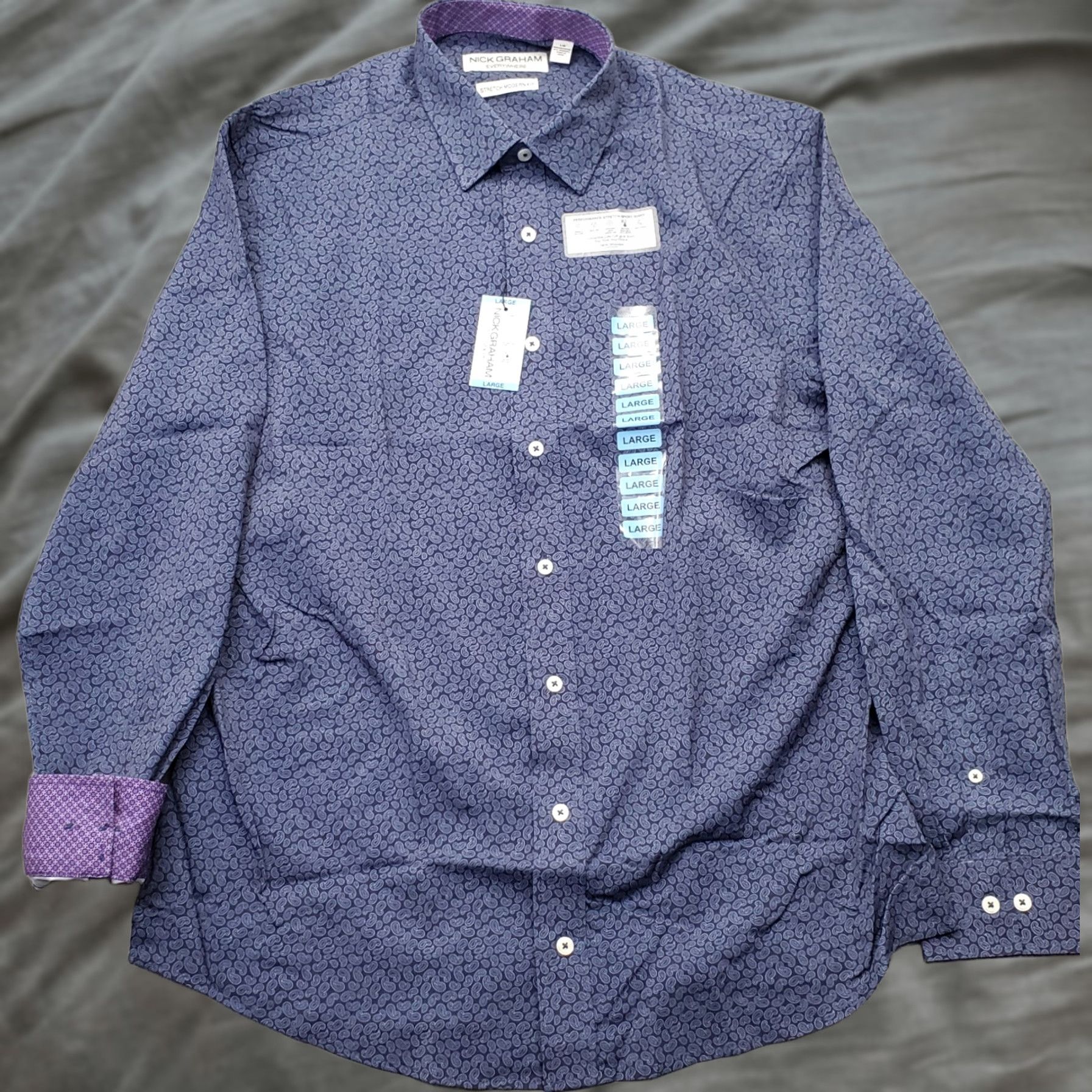Vintage Nick Graham Shirt Mens L Purple Paisley Stretch Modern Fit Button-Up Size US L / EU 52-54 / 3 - 1 Thumbnail