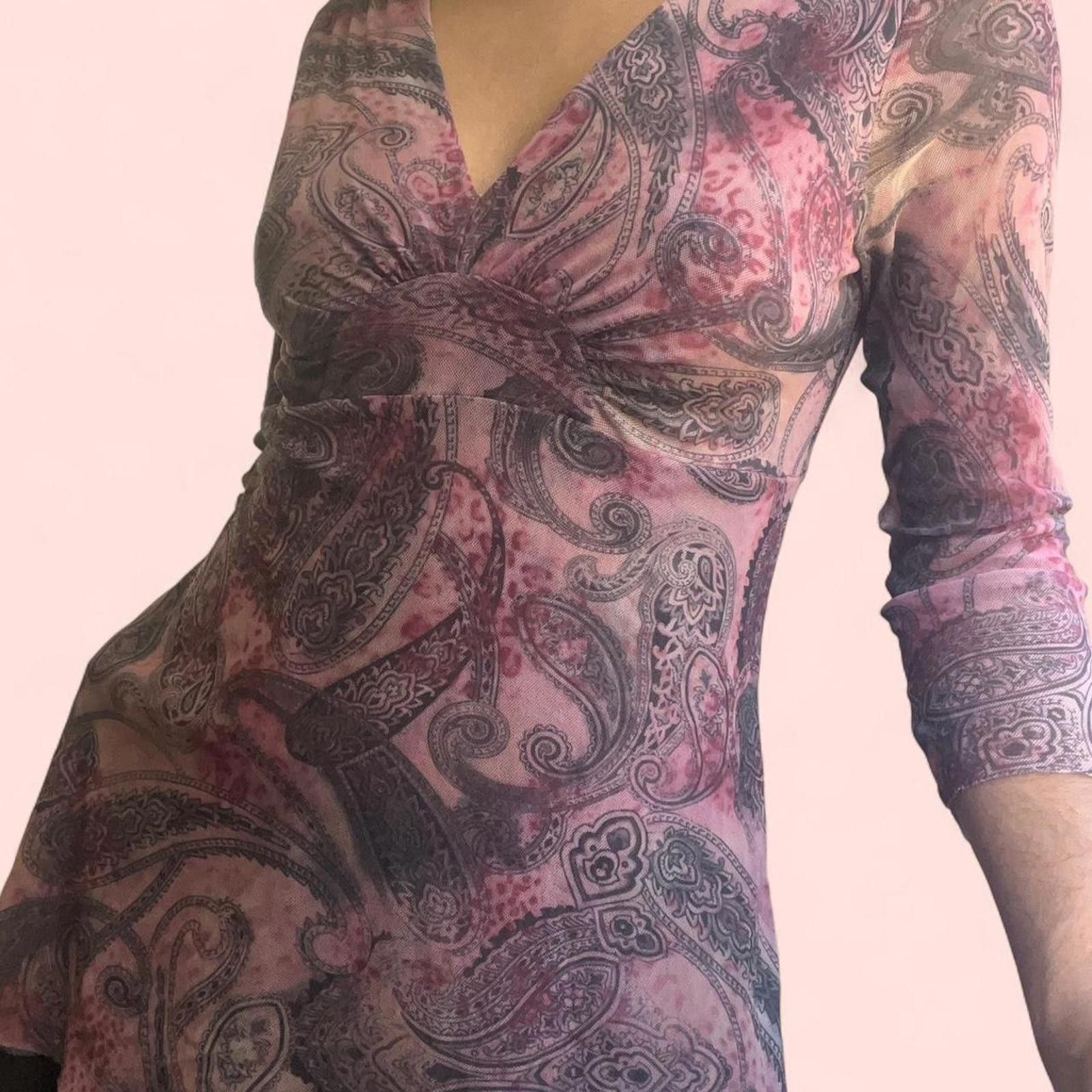 Other Pink paisley print mesh top with 3/4 sleeves #y2kfashion Size M / US 6-8 / IT 42-44 - 2 Thumbnail