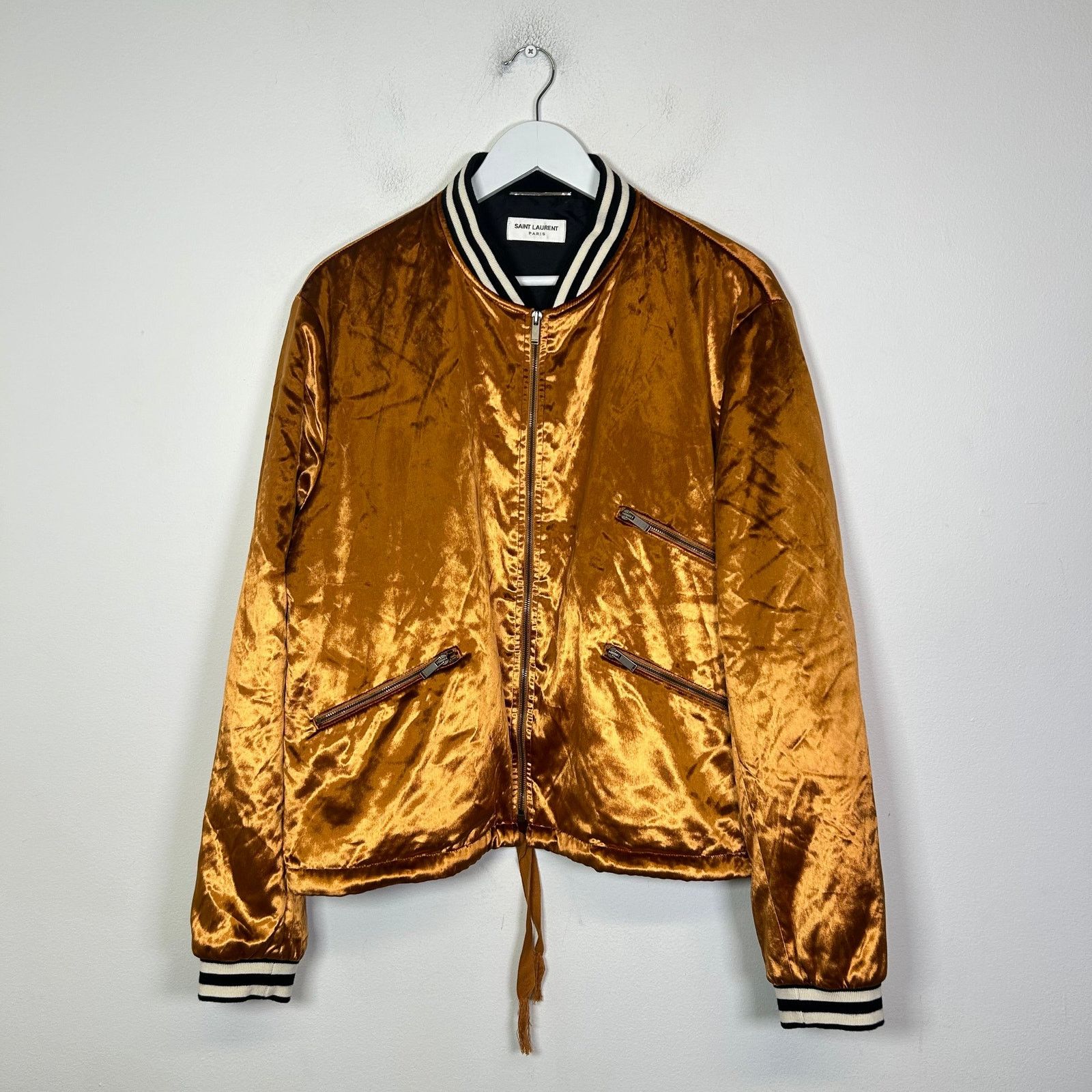 Saint Laurent Paris Saint Laurent Paris Liquid Gold Velvet Bomber Jacket Size 56 Size US XL / EU 56 / 4 - 1 Thumbnail