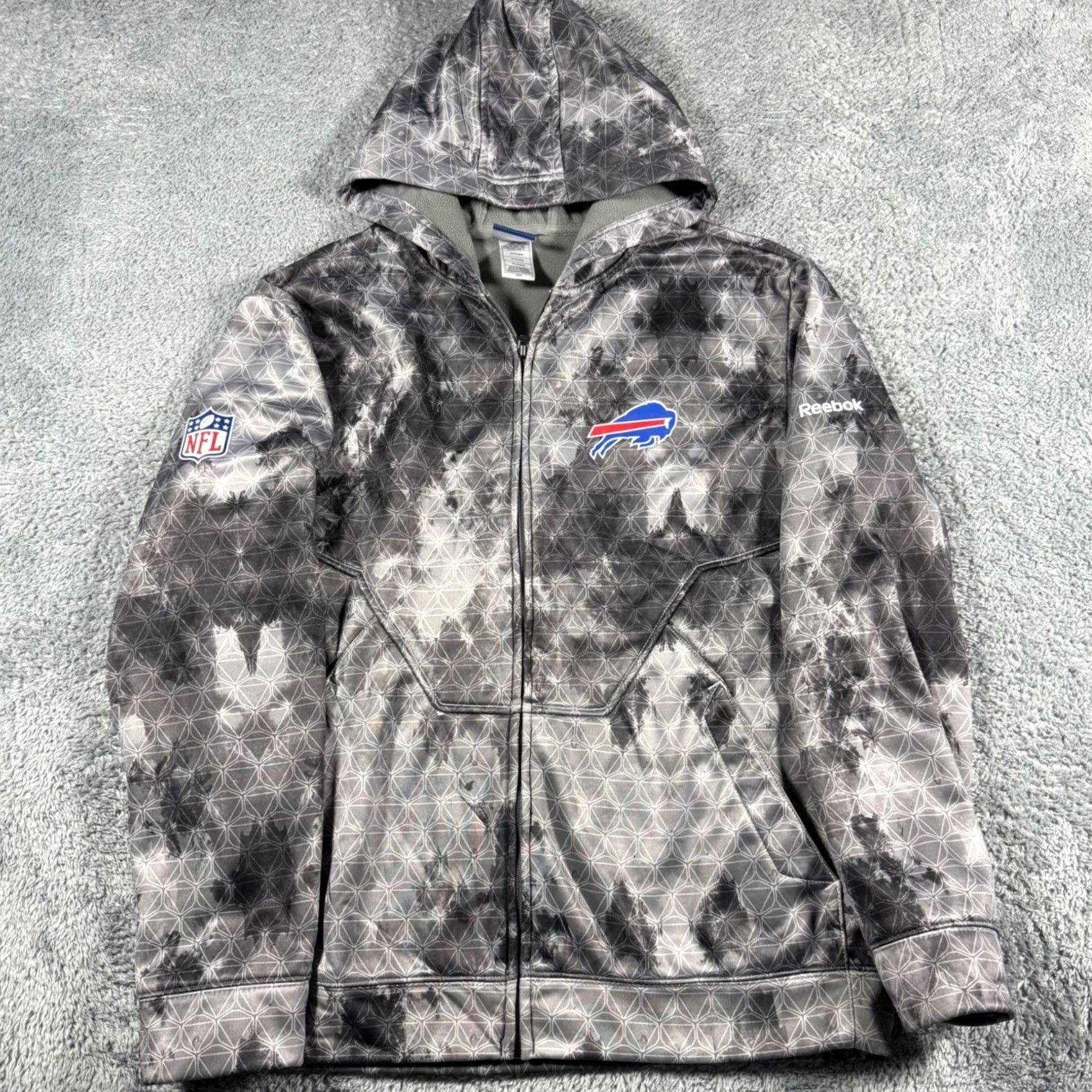 Reebok Reebok Mens Full Zip Hoodie Jacket - Buffalo Bills NFL Onfield Grey Camo AOP Size US M / EU 48-50 / 2 - 2 Thumbnail