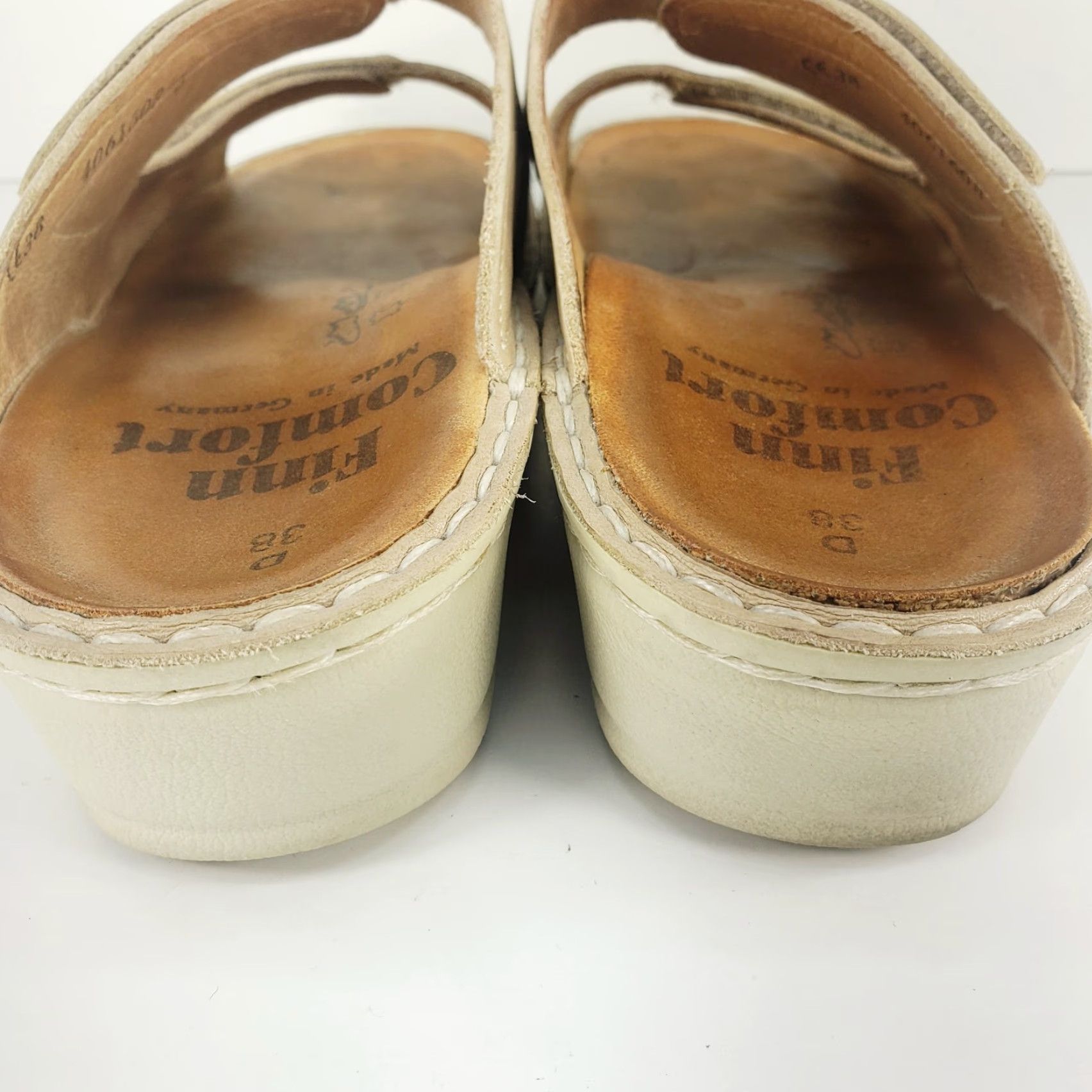 Vintage Finn Comfort Sandal Women Slide Sansibar 7.5D Wide 38 Beige Leather Hook & Loop Arch Support Slip Resistant Casual Travel Summer Size US 8 / IT 38 - 6 Thumbnail