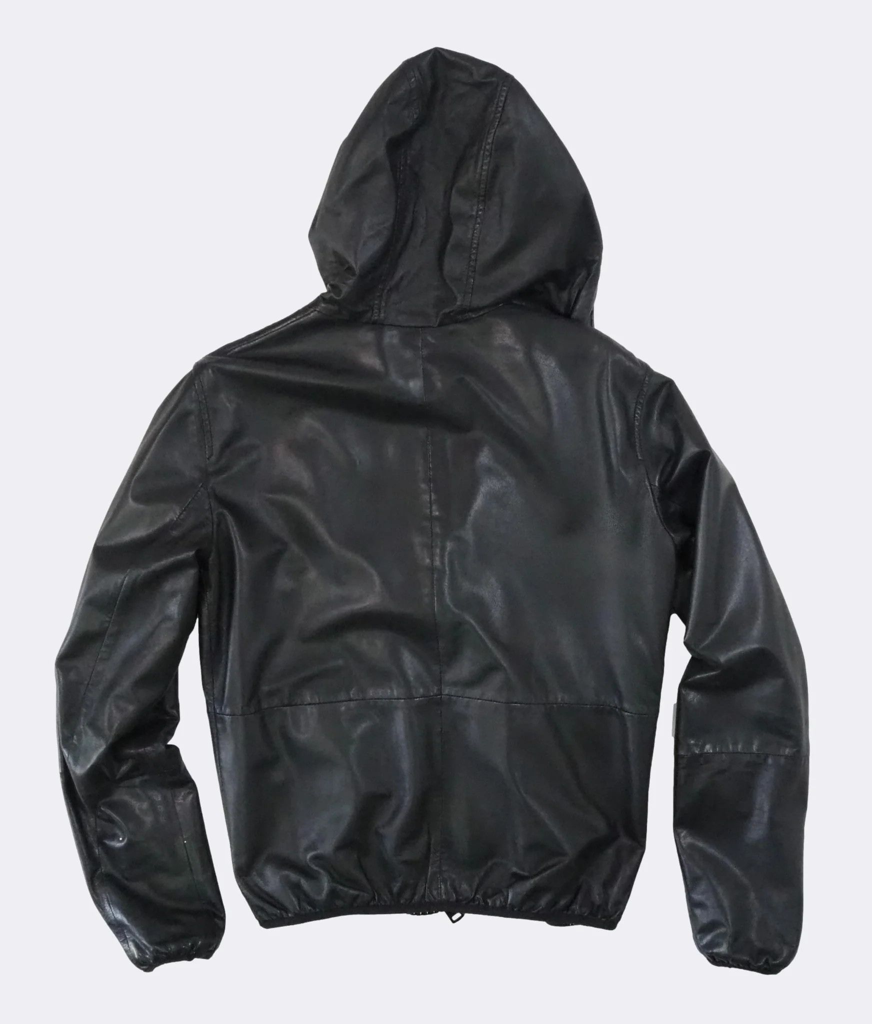Emporio Armani Emporio Armani Black Hooded Zip-Front Leather Jacket $1125 Size US M / EU 48-50 / 2 - 9 Thumbnail