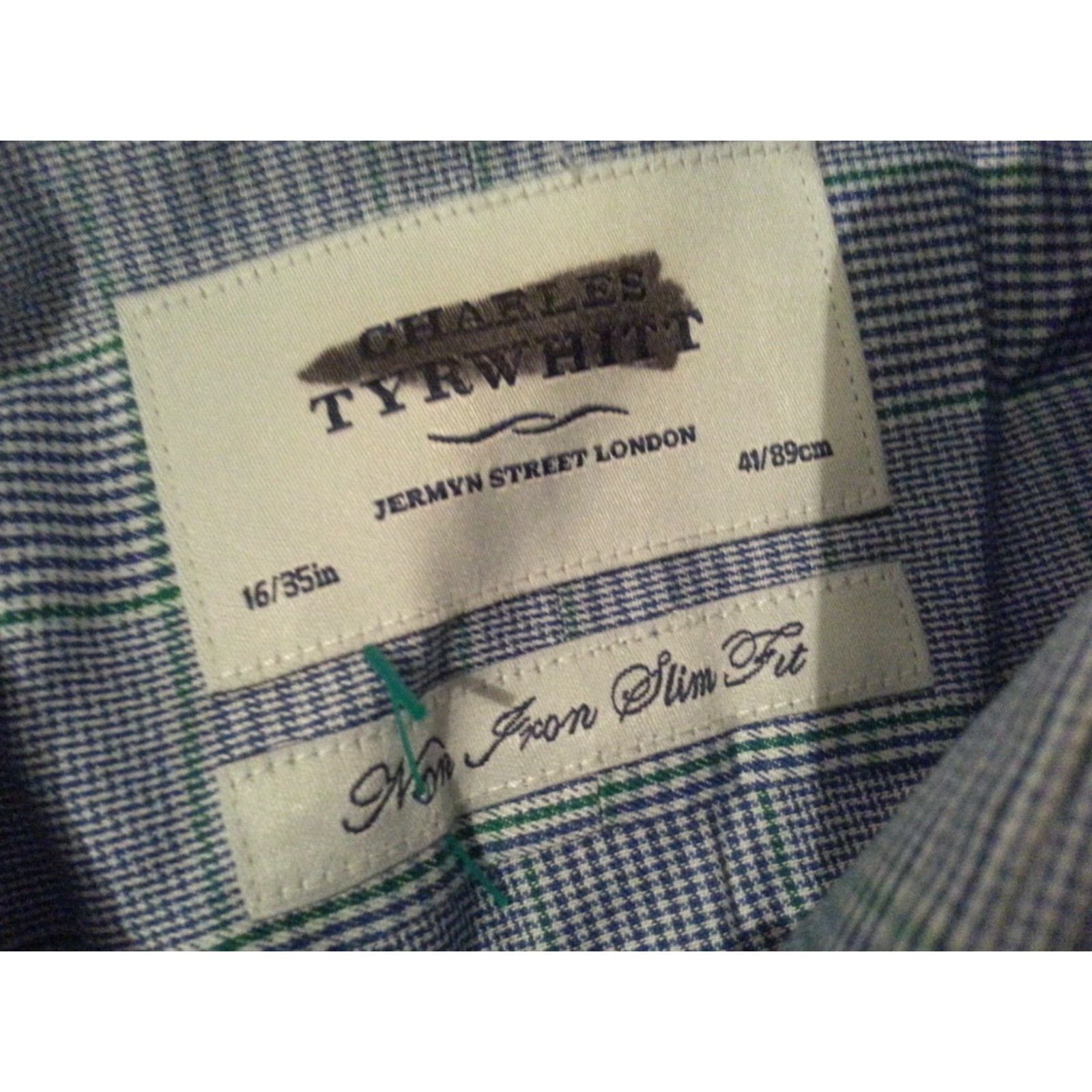 Charles Tyrwhitt Charles Tyrwhitt Shirt Mens 16 35 Slim Cotton Blue Button Size 42R - 4 Thumbnail