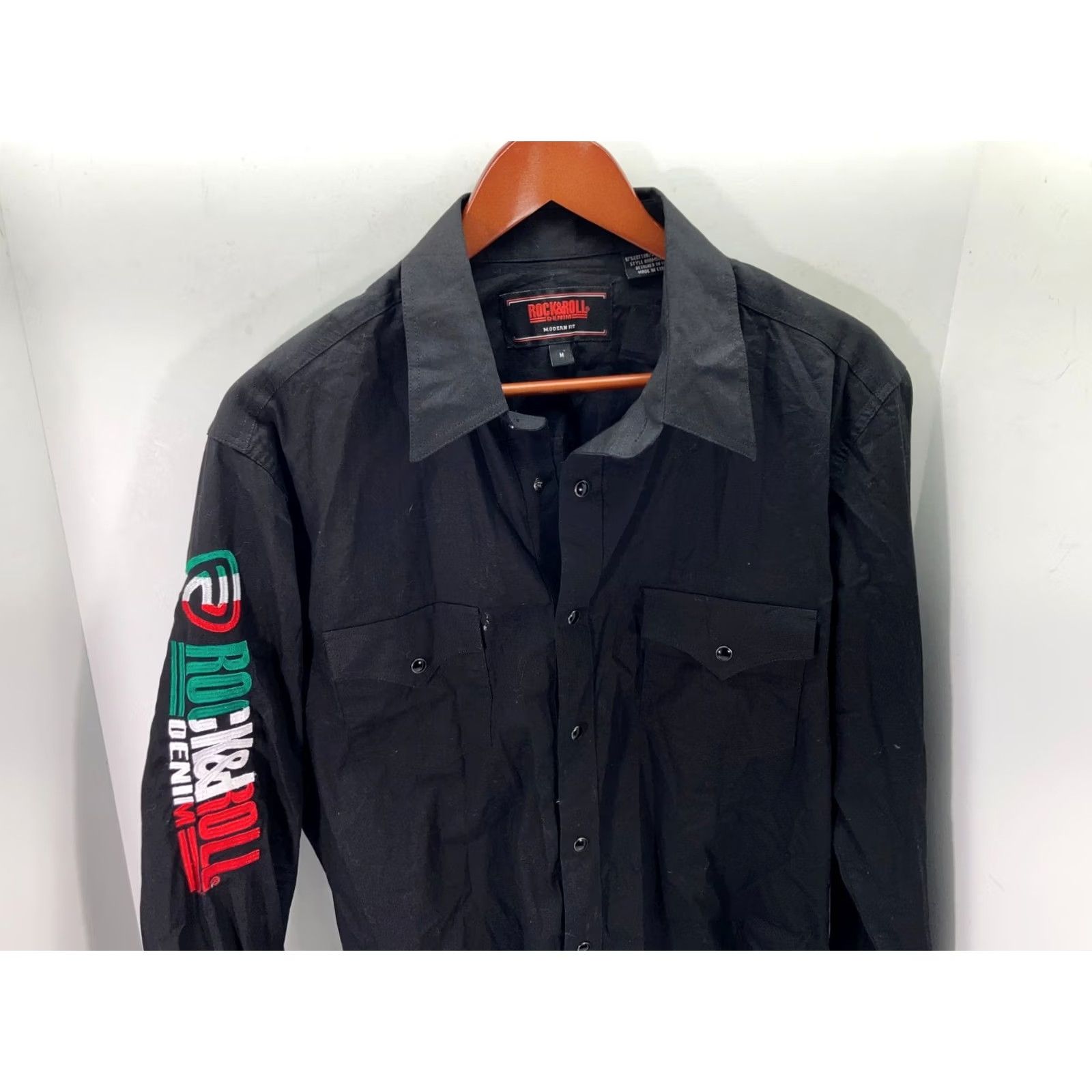 Denime Rock & Roll Denim Western Shirt Mens M Black Snap Front Cowboy Embroidered Logo Long Sleeve Size US M / EU 48-50 / 2 - 4 Thumbnail