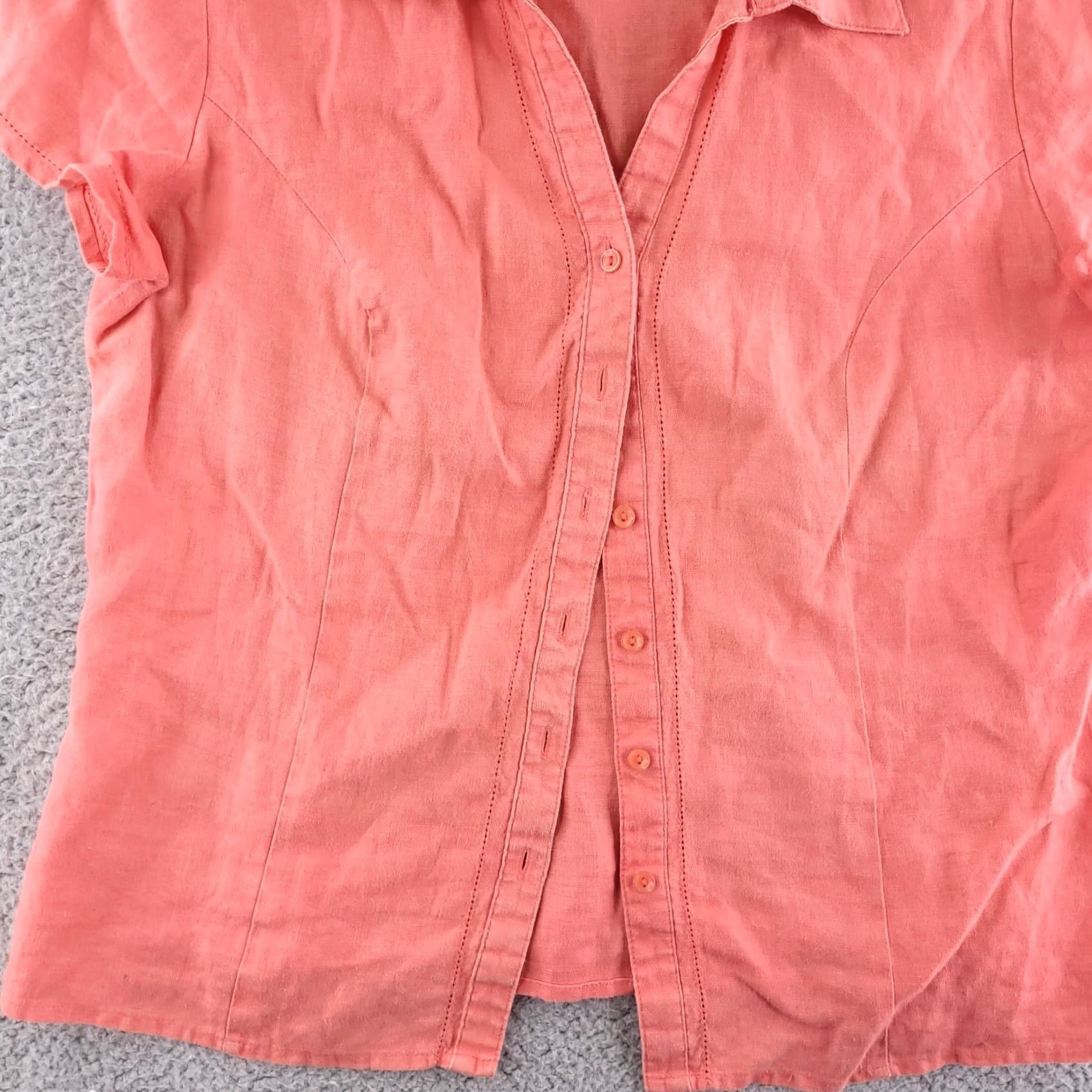 JM Collection JM Collection Linen Shirt Womens 12 Pink Button-Up Short Sleeve Collared Classic Solid Button Front 12 Womens Shirt Linen Pink Classic Size XL / US 12-14 / IT 48-50 - 2 Thumbnail
