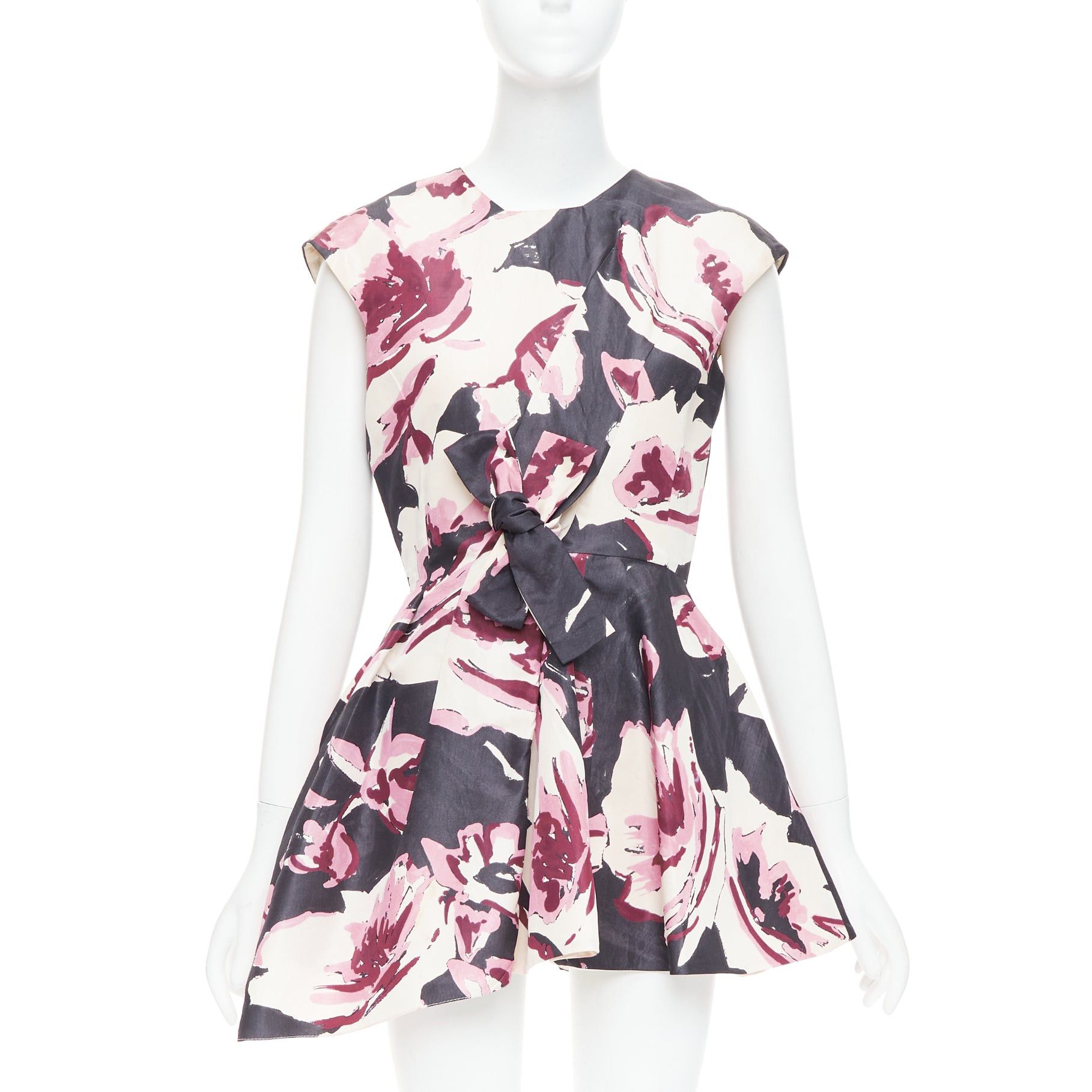 Dior CHRISTIAN DIOR pink cream 100% silk abstract floral print tie waist dress FR38 M Size M / US 6-8 / IT 42-44 - 1 Thumbnail