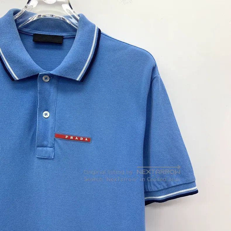 Prada Prada Blue logo striped cotton lapel single-breasted short Size US S / EU 44-46 / 1 - 3 Thumbnail