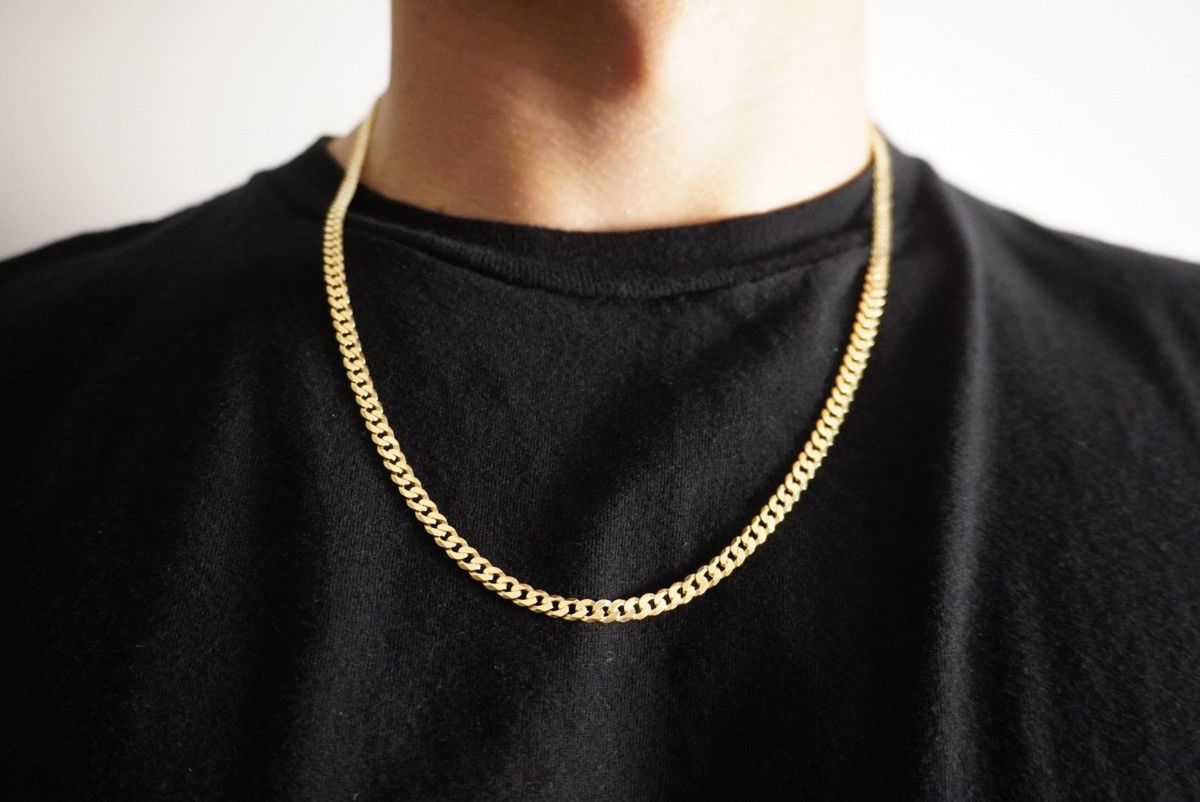 Sterling Silver Gold chain 14k gold vermeil Cuban link chain 4mm 22 inches Size ONE SIZE - 3 Thumbnail