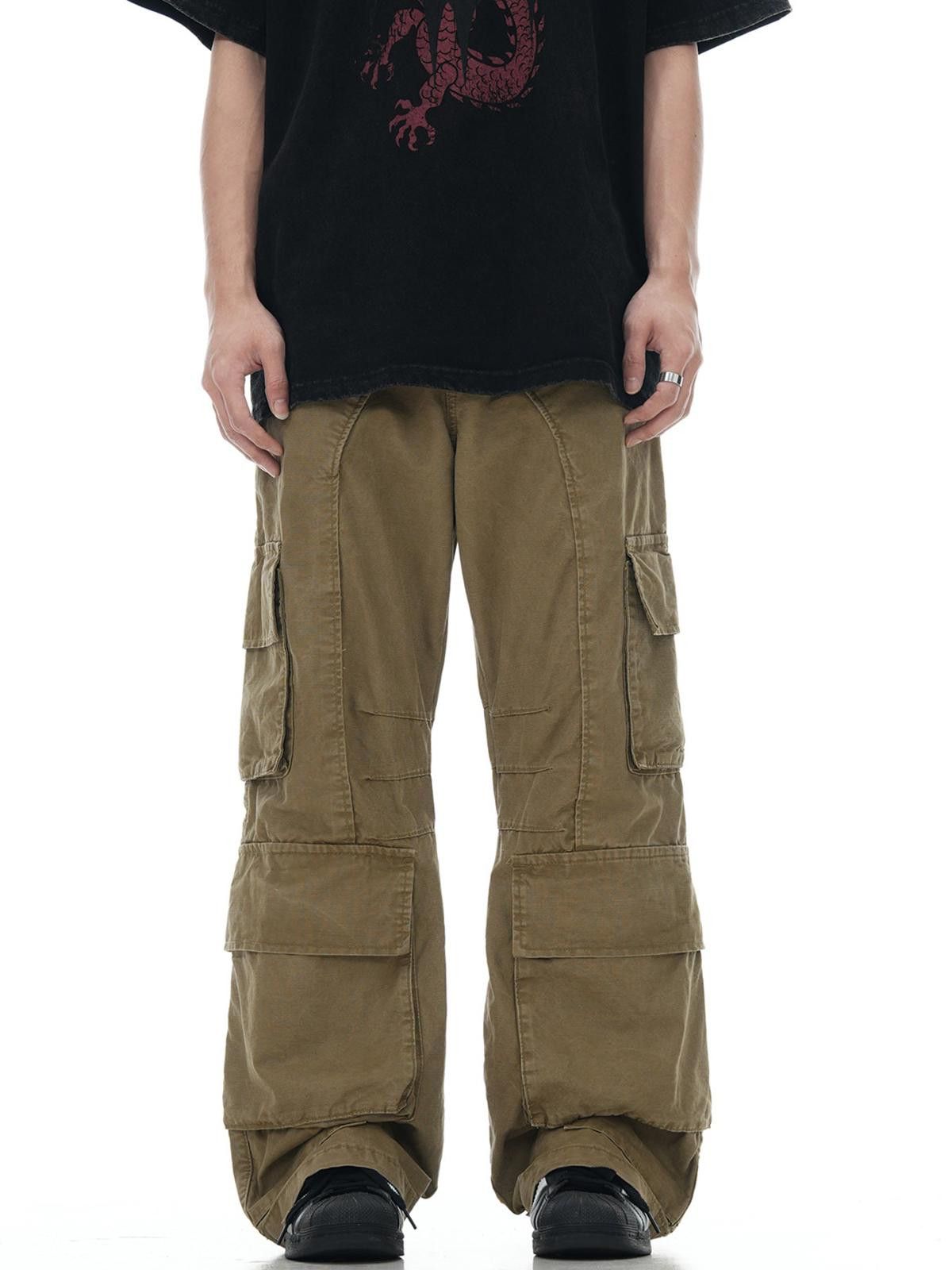 Japanese Brand Khaki Loose Fit Cargo Pants, Multi-Pocket Workwear Pants Size US 32 / EU 48 - 2 Thumbnail
