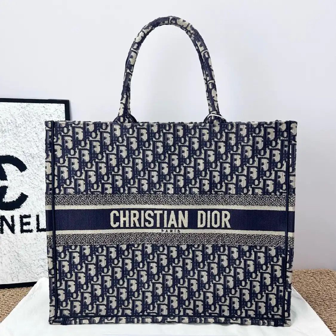 Dior DIOR Book Tote Large blue canvas monogram embroidery shoulder bag Size ONE SIZE - 1 Thumbnail