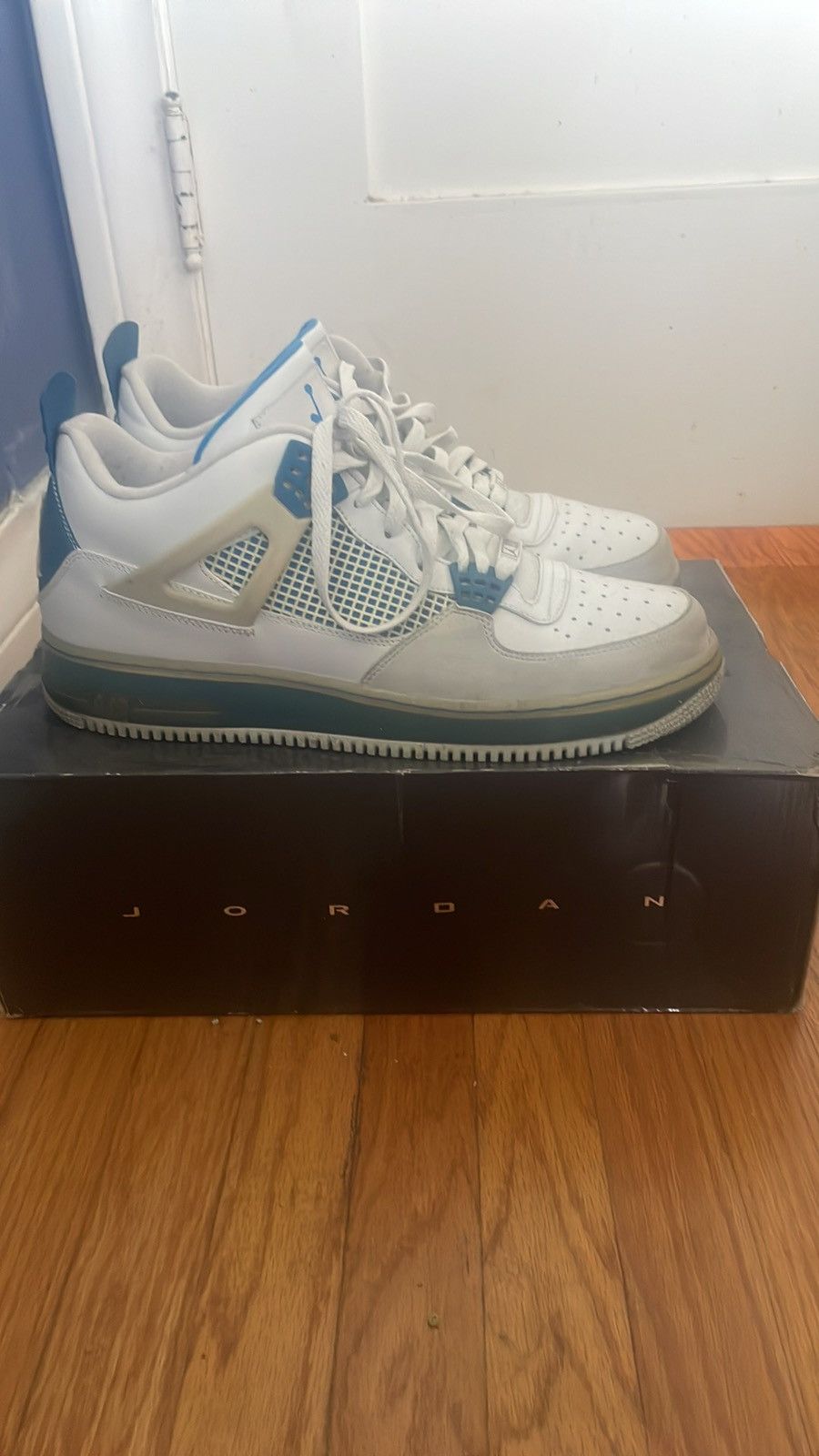 image of Air Jordan Fusion 4 ‘Military Blue’ Size 12 2009 Shoes in White/Blue, Men's