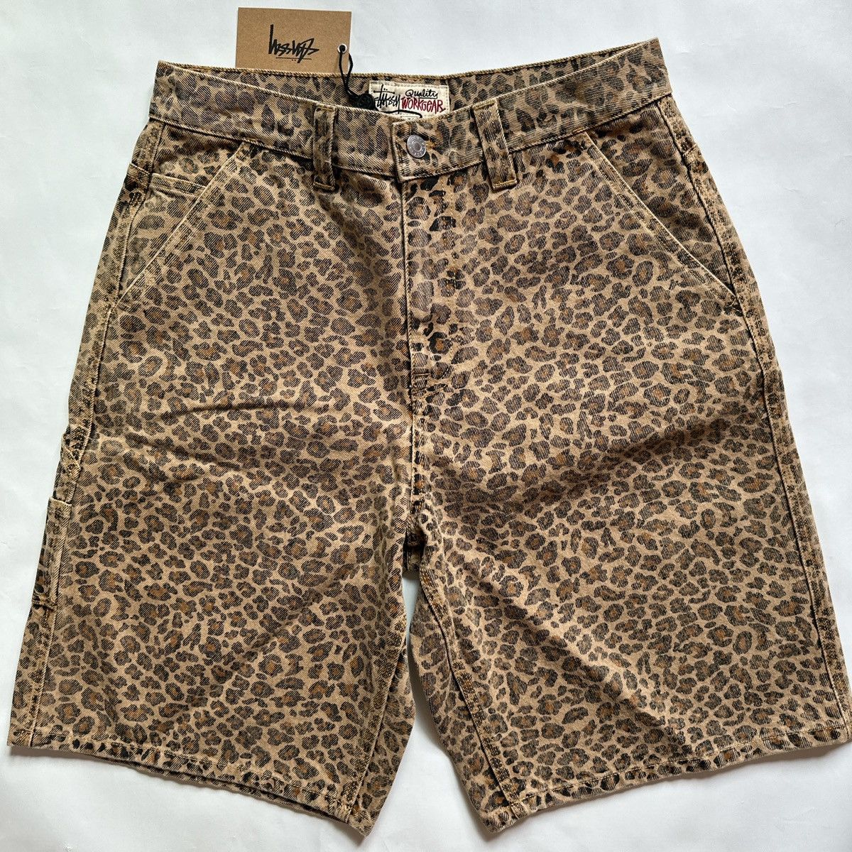 Stussy Stussy leopard cheetah denim work short jort SS25 30W