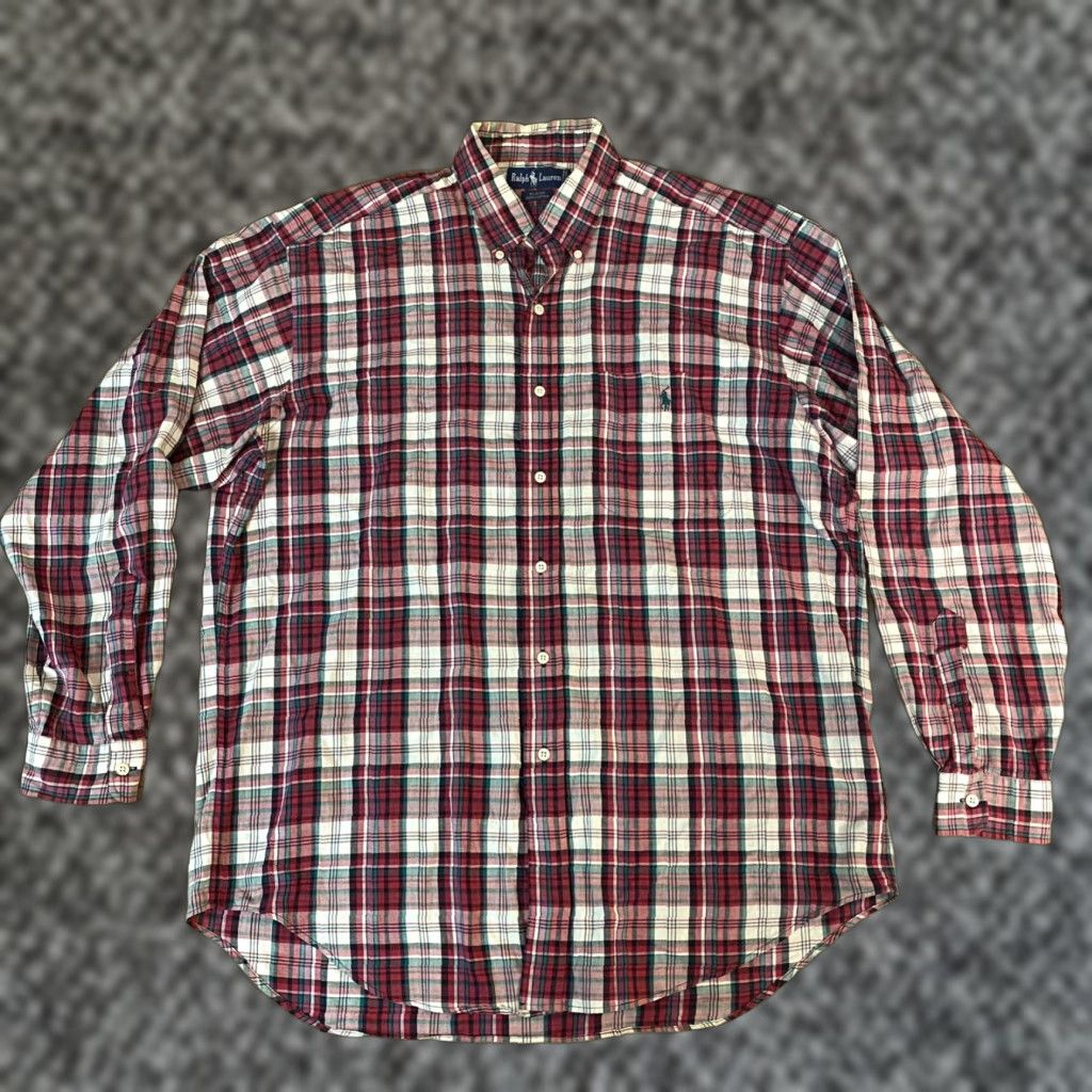 Ralph Lauren Ralph Lauren Shirt Mens L Blaire Button-Down Plaid Lightweight Cotton Twill Size US L / EU 52-54 / 3 - 1 Thumbnail