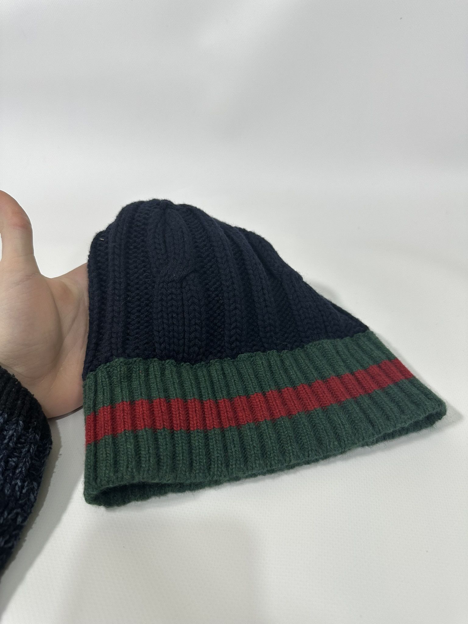 Gucci Gucci Beanie Winter Hat Knit Web Logo Pompom Dark Navy Size ONE SIZE - 9 Thumbnail