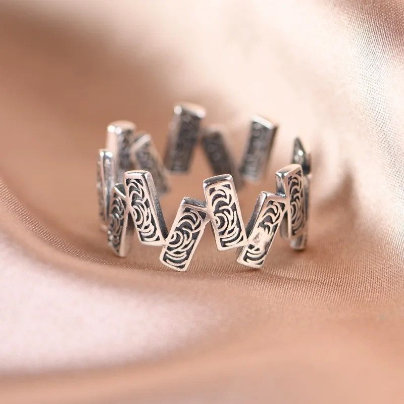 Jewelry 925 Sterling Silver Square Rune Adjustable Rings Size ONE SIZE - 4 Thumbnail