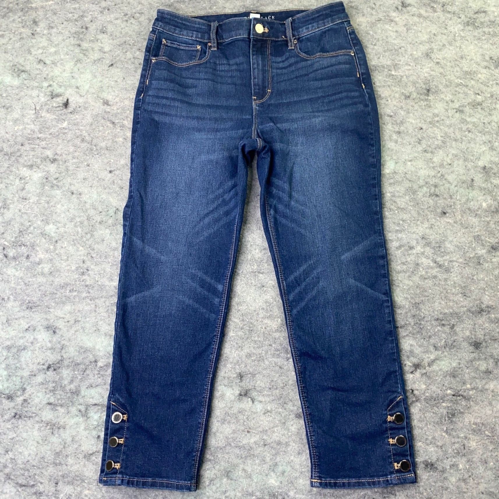 White House Black Market White House Black Market Jeans Womens Size 6 Blue Slim Cropped Mid Rise Stretch Denim Cotton Polyester Spandex Zip Button Inseam 23 High Rise Size 29" - 6 Thumbnail