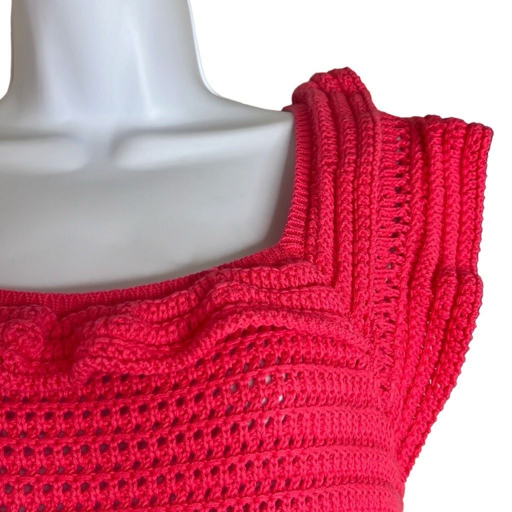 Nautica Nautica Womens Medium Crocheted Pullover Top Pink Square Nec Size M / US 6-8 / IT 42-44 - 3 Thumbnail