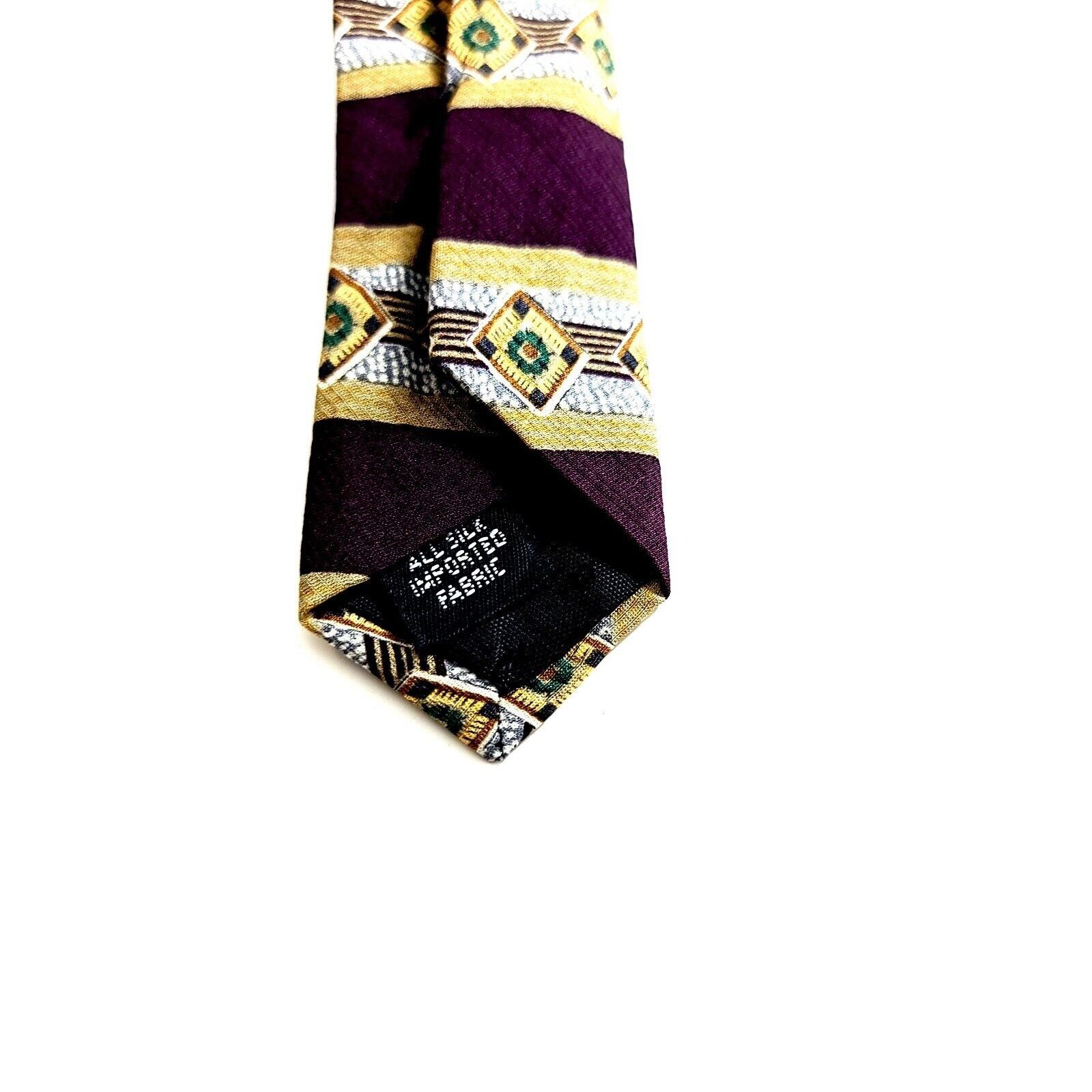 Kenneth Cole Kenneth Cole Maroon Tan Abstract Striped Print Wide Silk Tie Size ONE SIZE - 4 Thumbnail