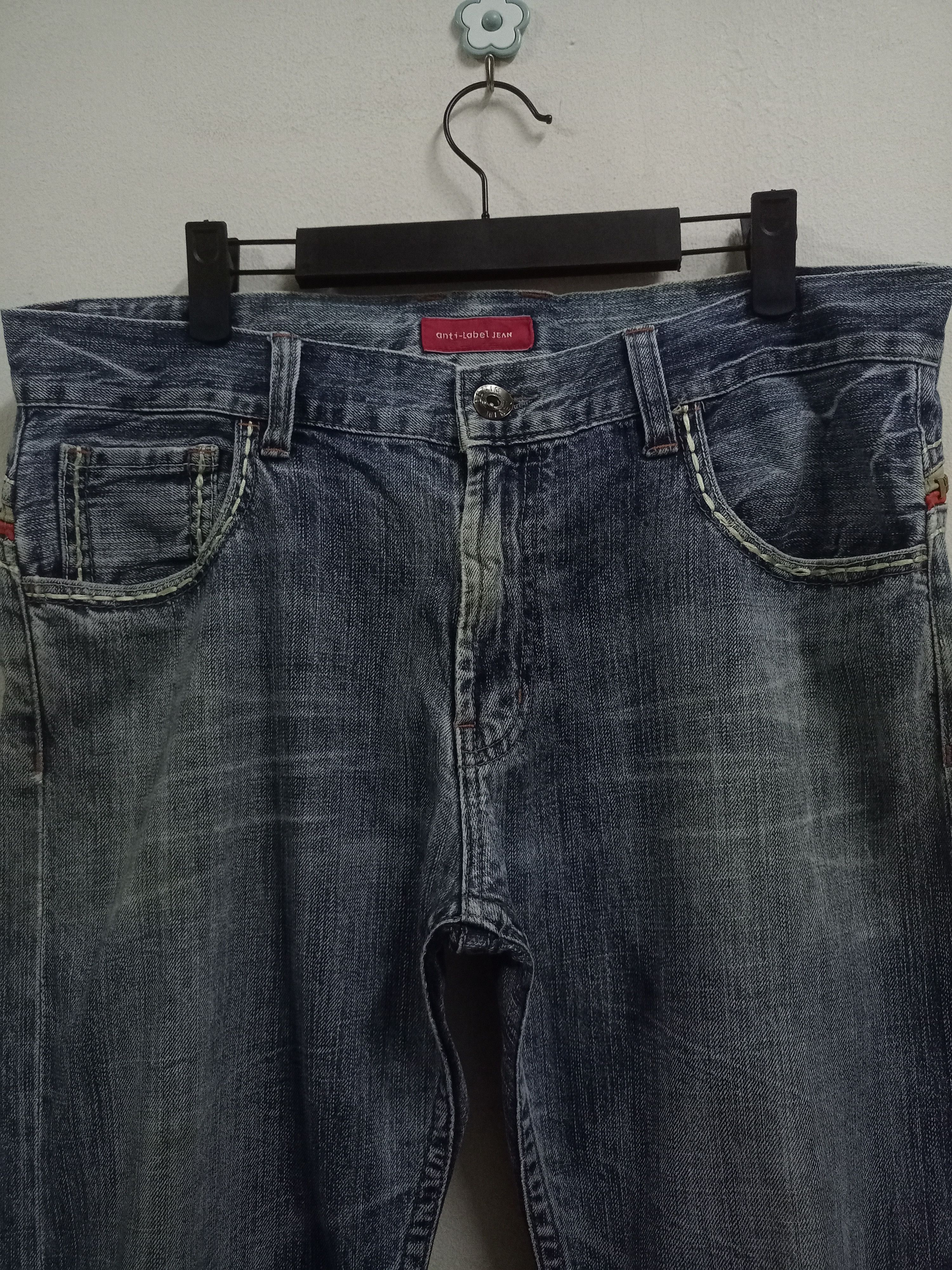 Japanese Brand Vintage Anti Label Blue Wash Distressed Baggy Jeans 35x29 Size US 35 - 4 Thumbnail