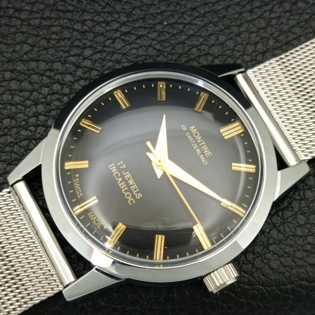 Other VINTAGE MONTINE HAND-WINDING SWISS MENS WHITE WATCH a444164 Size 38 - 6 Thumbnail