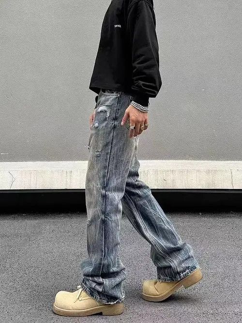 VIBE Street distressed corrugated crease micro-flared jeans Size US 32 / EU 48 - 3 Thumbnail