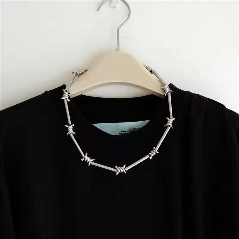 Jewelry Barbed Wire Chrome Necklace Spike Post Grunge Punk Chain Size ONE SIZE - 1 Thumbnail
