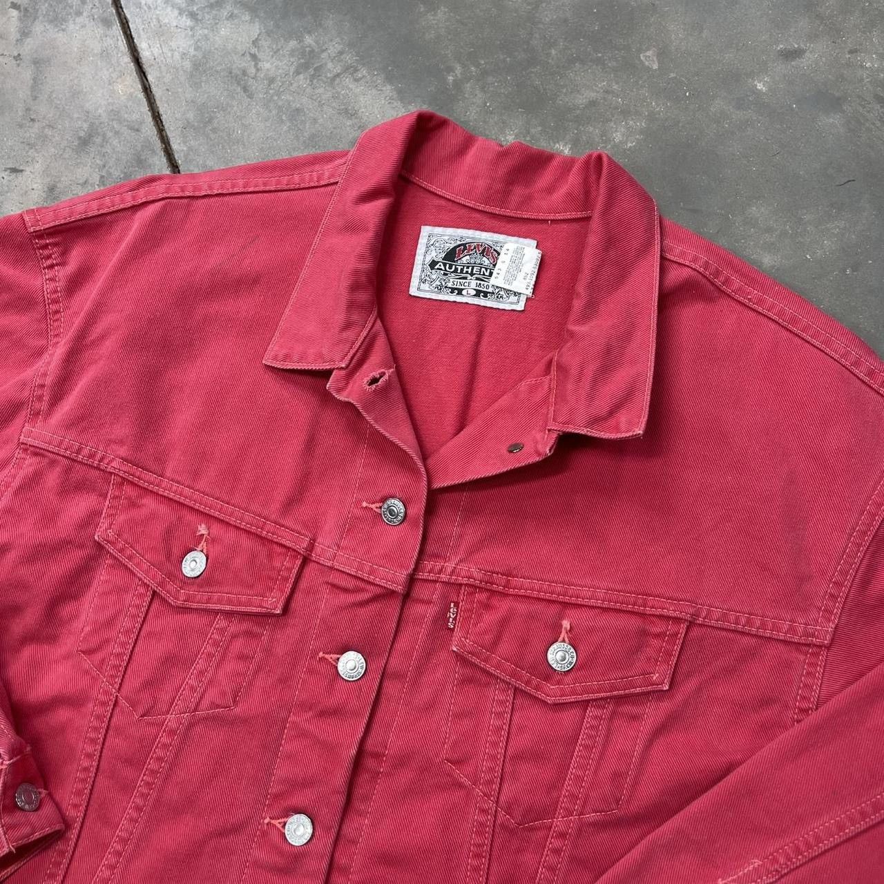 Levi's Vintage Levi’s Red Denim Trucker Jacket 90s Red Size US L / EU 52-54 / 3 - 3 Thumbnail