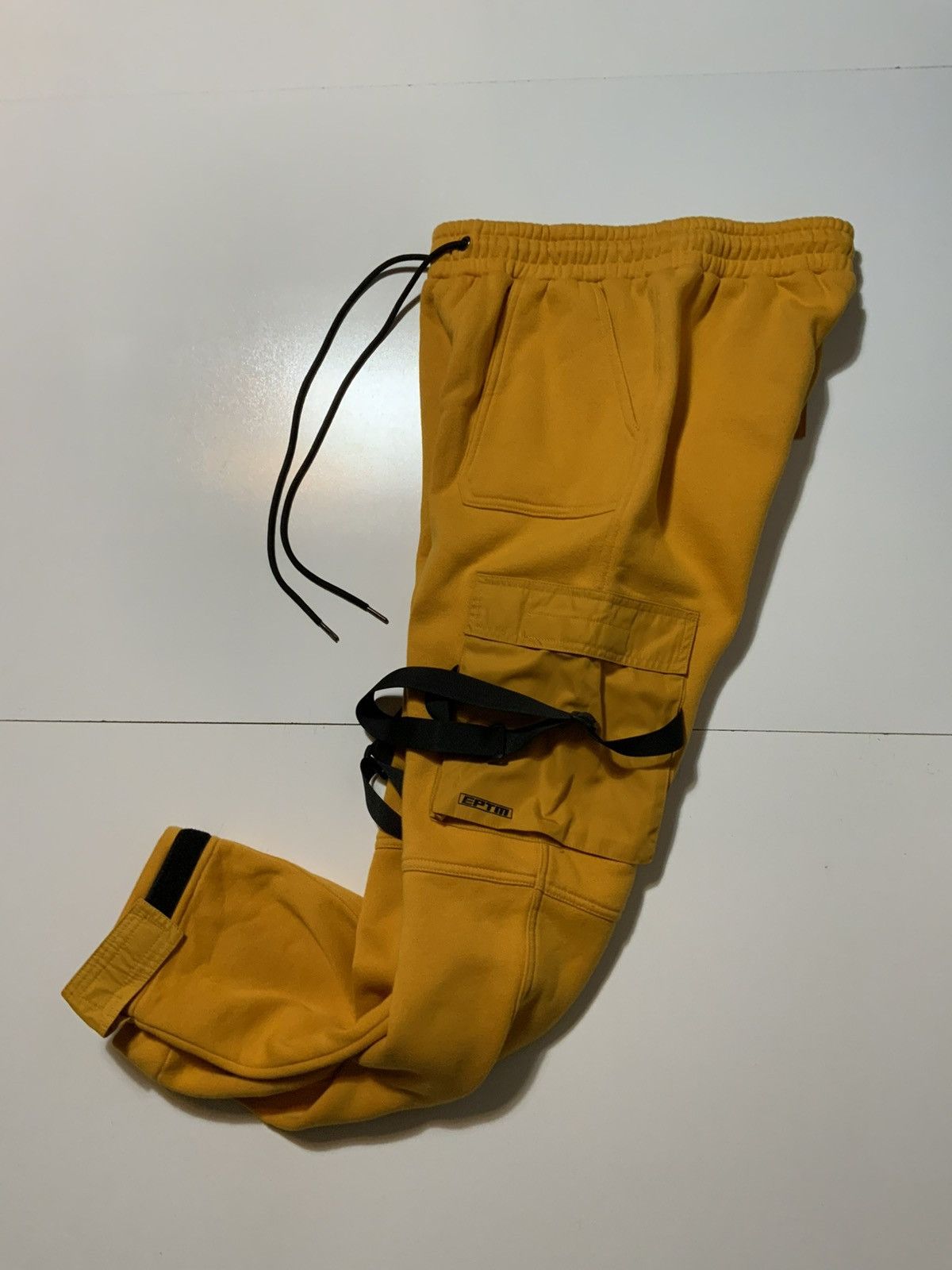 EPTM. EPTM Mustard Yellow Black Straps Cargo Fleece Sweatpants. Size US 32 / EU 48 - 5 Thumbnail