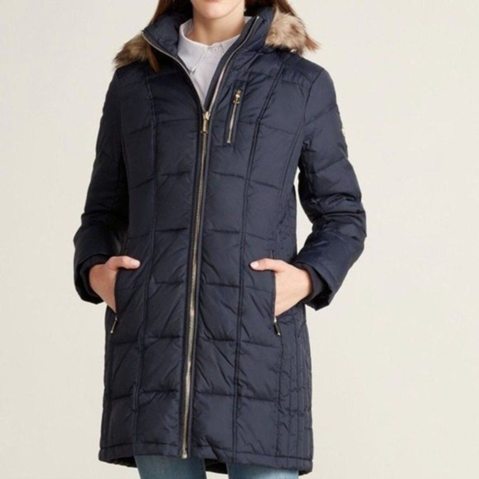 Michael Kors MICHAEL KORS Navy Blue Down Front Zip-Up Long Coat Sz M Size M / US 6-8 / IT 42-44 - 1 Thumbnail