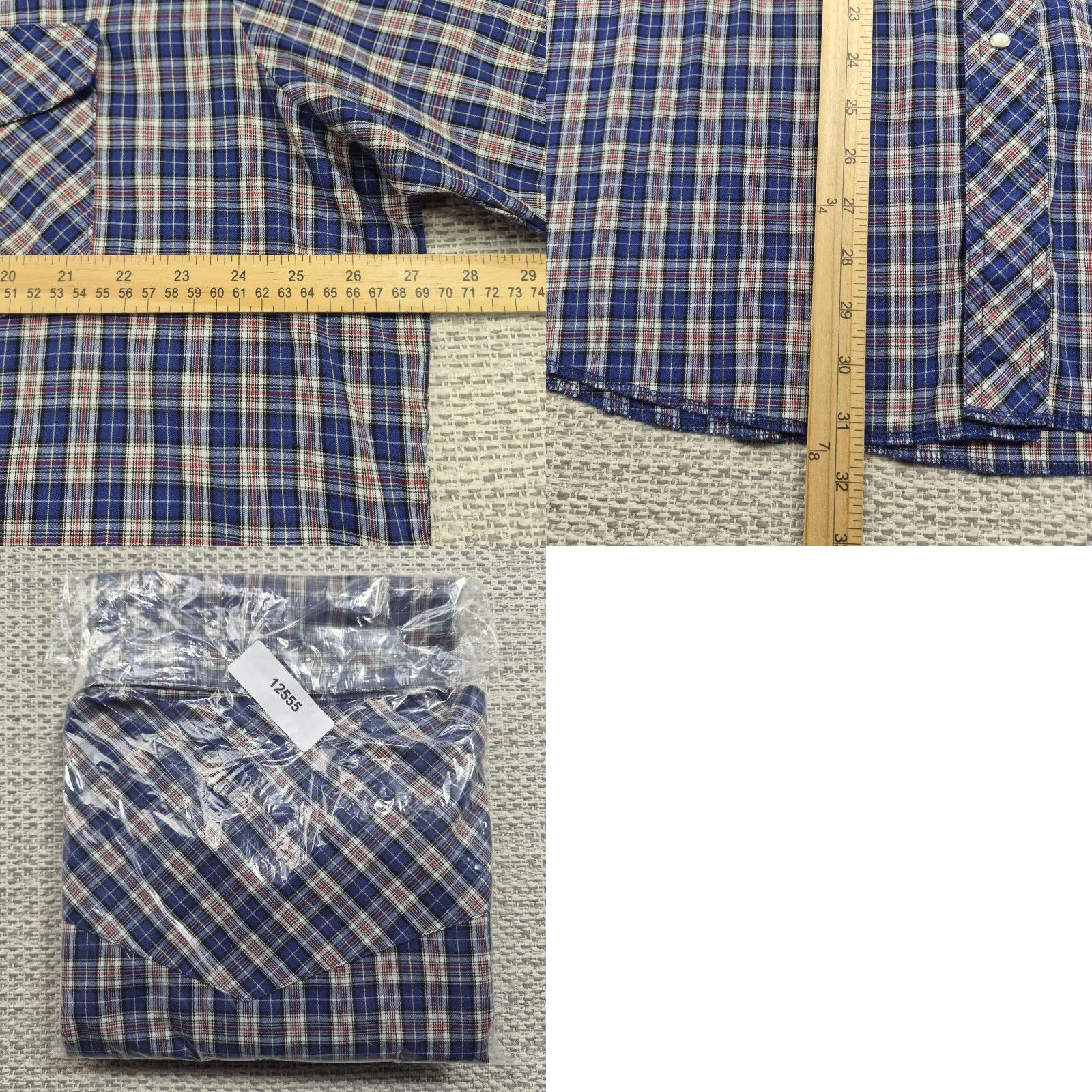 Wrangler VTG Wrangler Pearl Snap Shirt Mens XL Blue Plaid Short Sleeve Western Cowboy Shirt XL Mens Blue Plaid Pearl Snap Western Shirt Size US XL / EU 56 / 4 - 8 Thumbnail