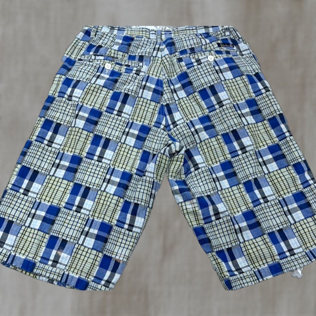VINTAGE South Pole Chino Shorts Men 34 Blue Plaid Patchwork Madras Golf Y2K Shorts